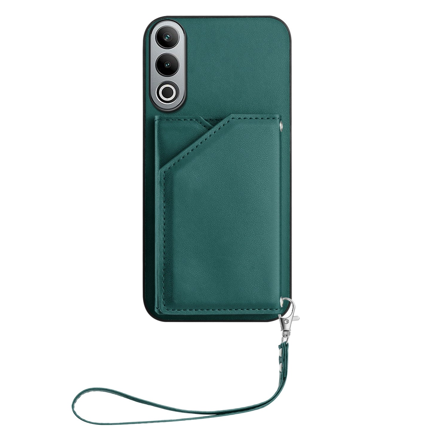 For OPPO K12 5G Skin Feel Four Card Slots Phone Case with Wrist Strap(Green)