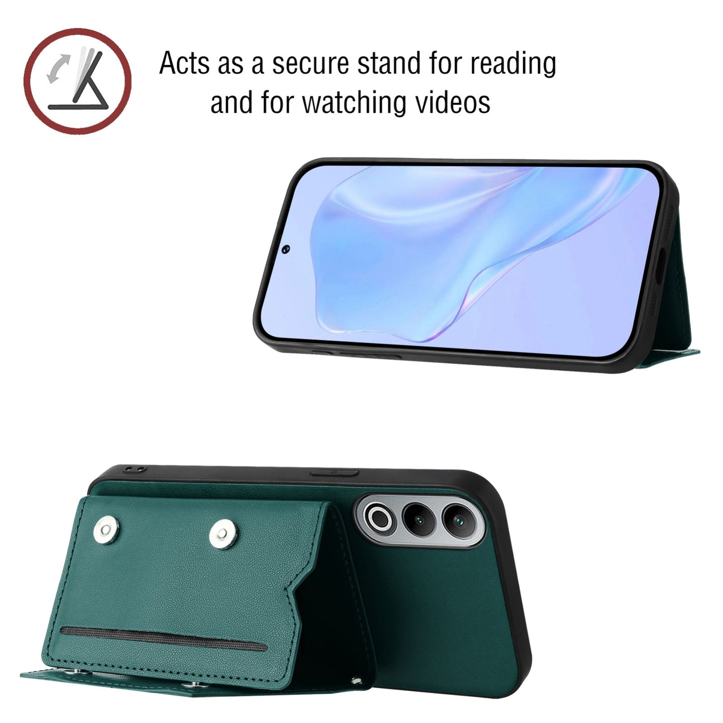 For OPPO K12 5G Skin Feel Four Card Slots Phone Case with Wrist Strap(Green)