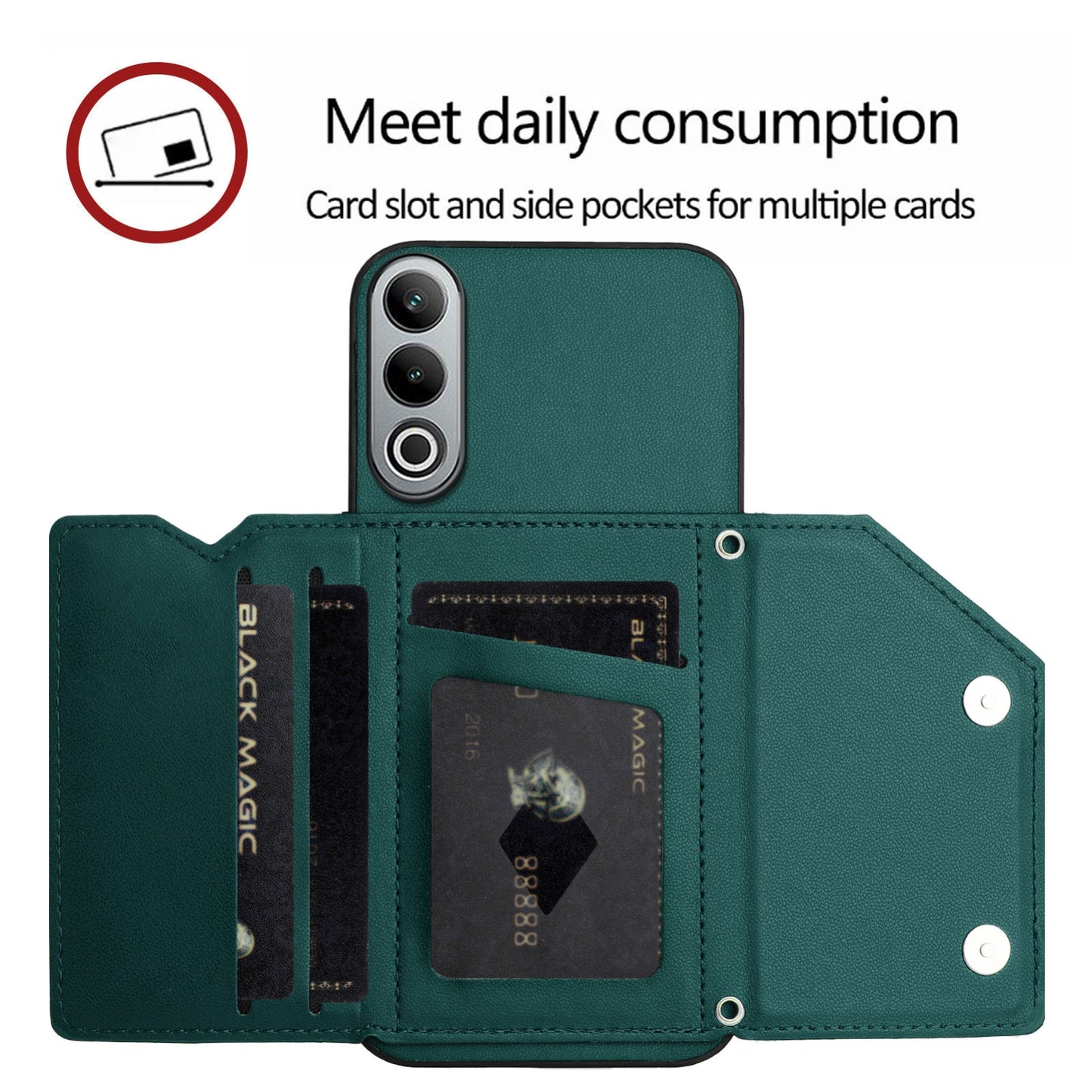 For OPPO K12 5G Skin Feel Four Card Slots Phone Case with Wrist Strap(Green)