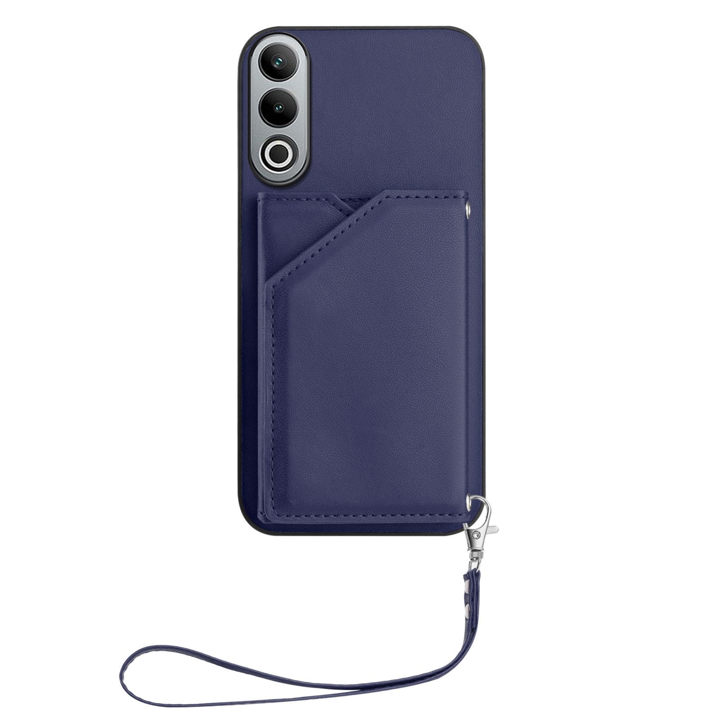 For OPPO K12 5G Skin Feel Four Card Slots Phone Case with Wrist Strap(Blue)