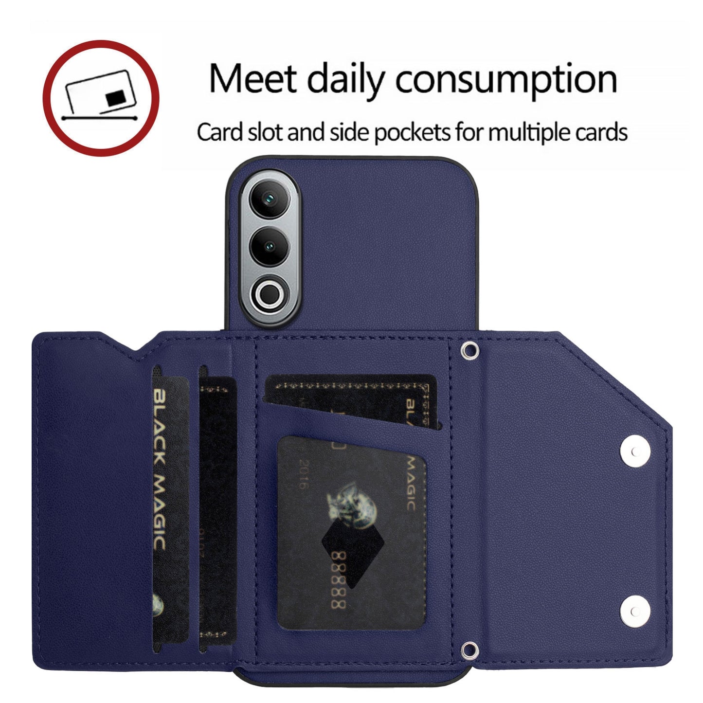 For OPPO K12 5G Skin Feel Four Card Slots Phone Case with Wrist Strap(Blue)