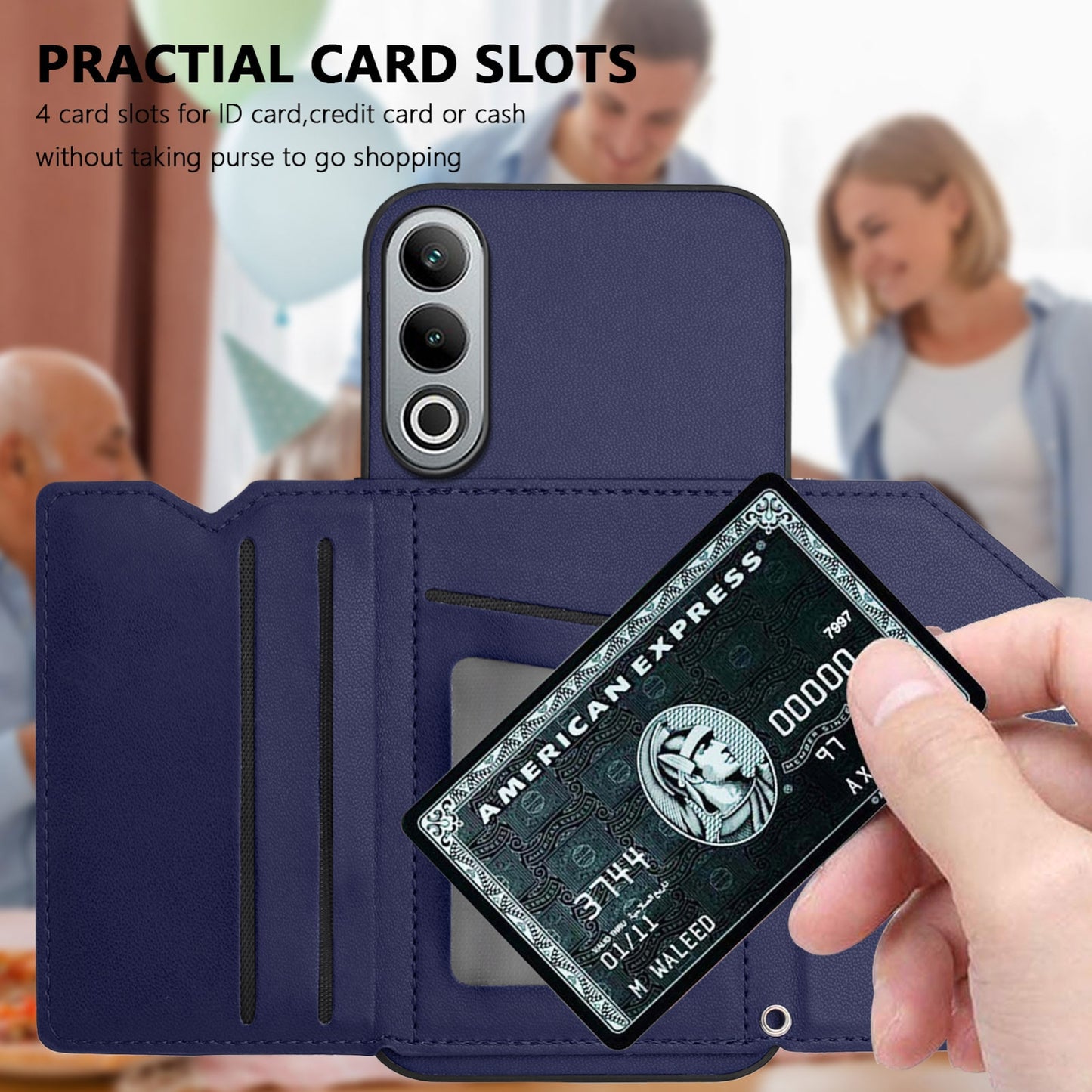 For OPPO K12 5G Skin Feel Four Card Slots Phone Case with Wrist Strap(Blue)