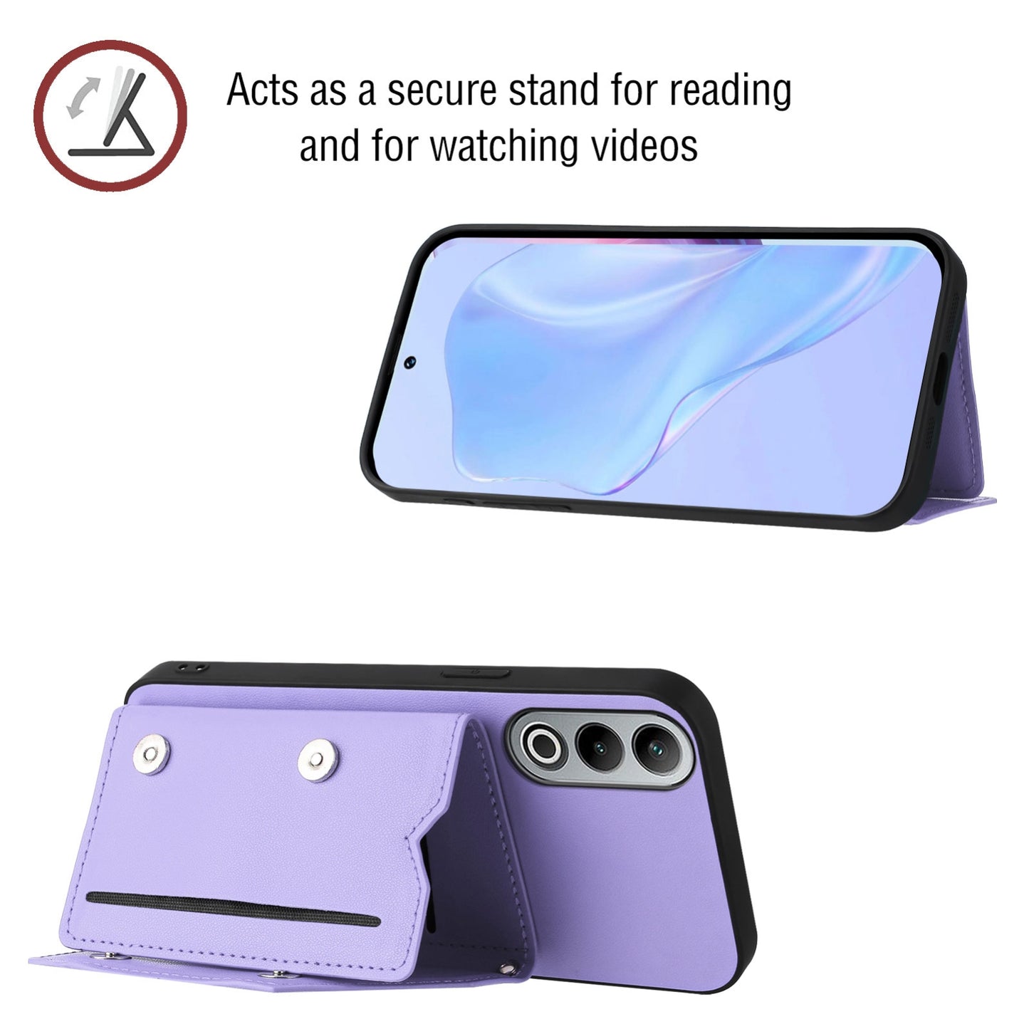 For OPPO K12 5G Skin Feel Four Card Slots Phone Case with Wrist Strap(Purple)