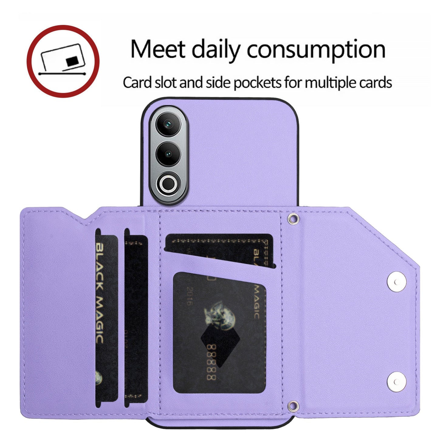 For OPPO K12 5G Skin Feel Four Card Slots Phone Case with Wrist Strap(Purple)