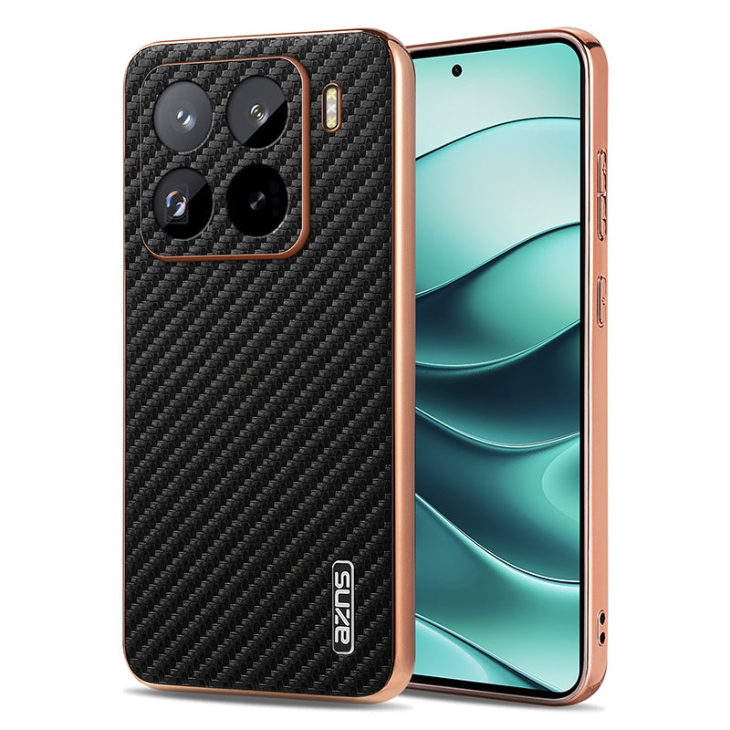 For Xiaomi 15 Pro AZNS Electroplated Edge Carbon Fiber Texture Phone Case(Black)