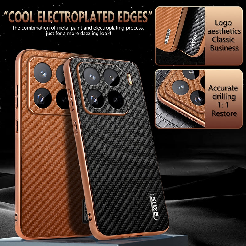 For Xiaomi 15 Pro AZNS Electroplated Edge Carbon Fiber Texture Phone Case(Black)