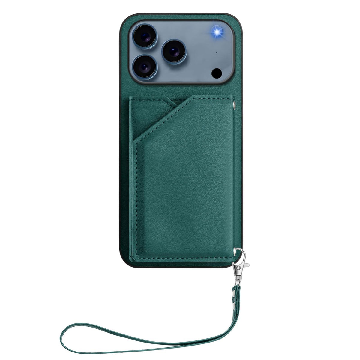 Compatible with iPhone 18 Pro & 17 Pro Skin Feel Four Card Slots Phone Case with Wrist Strap - Green