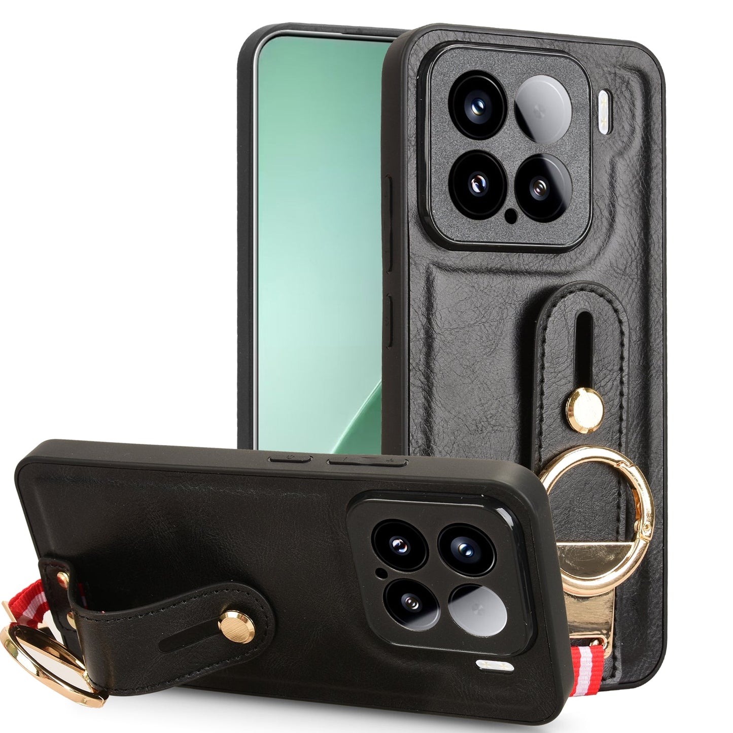 For Xiaomi 15 Pro Wristband Leather Back Phone Case(Black)