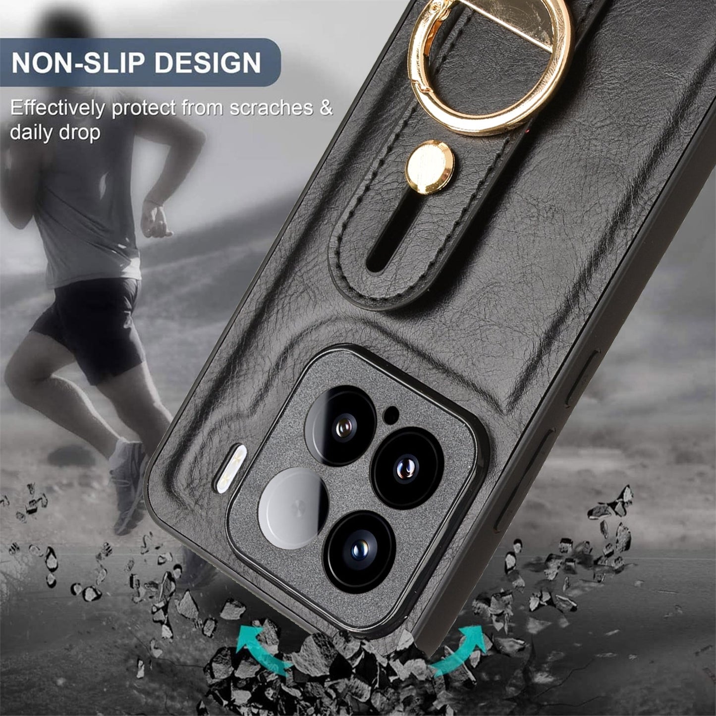 For Xiaomi 15 Pro Wristband Leather Back Phone Case(Black)