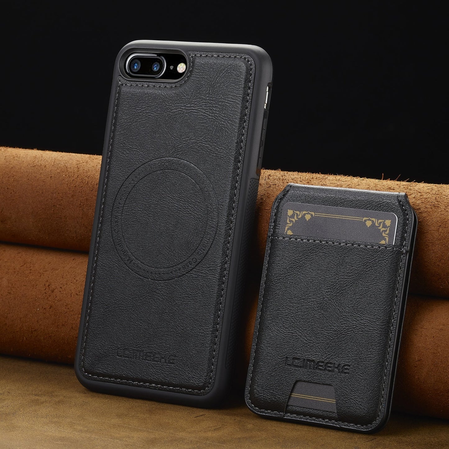 For iPhone 16e LC.IMEEKE L3 Series Detachable RFID Card Bag Magsafe Phone Case(Black)