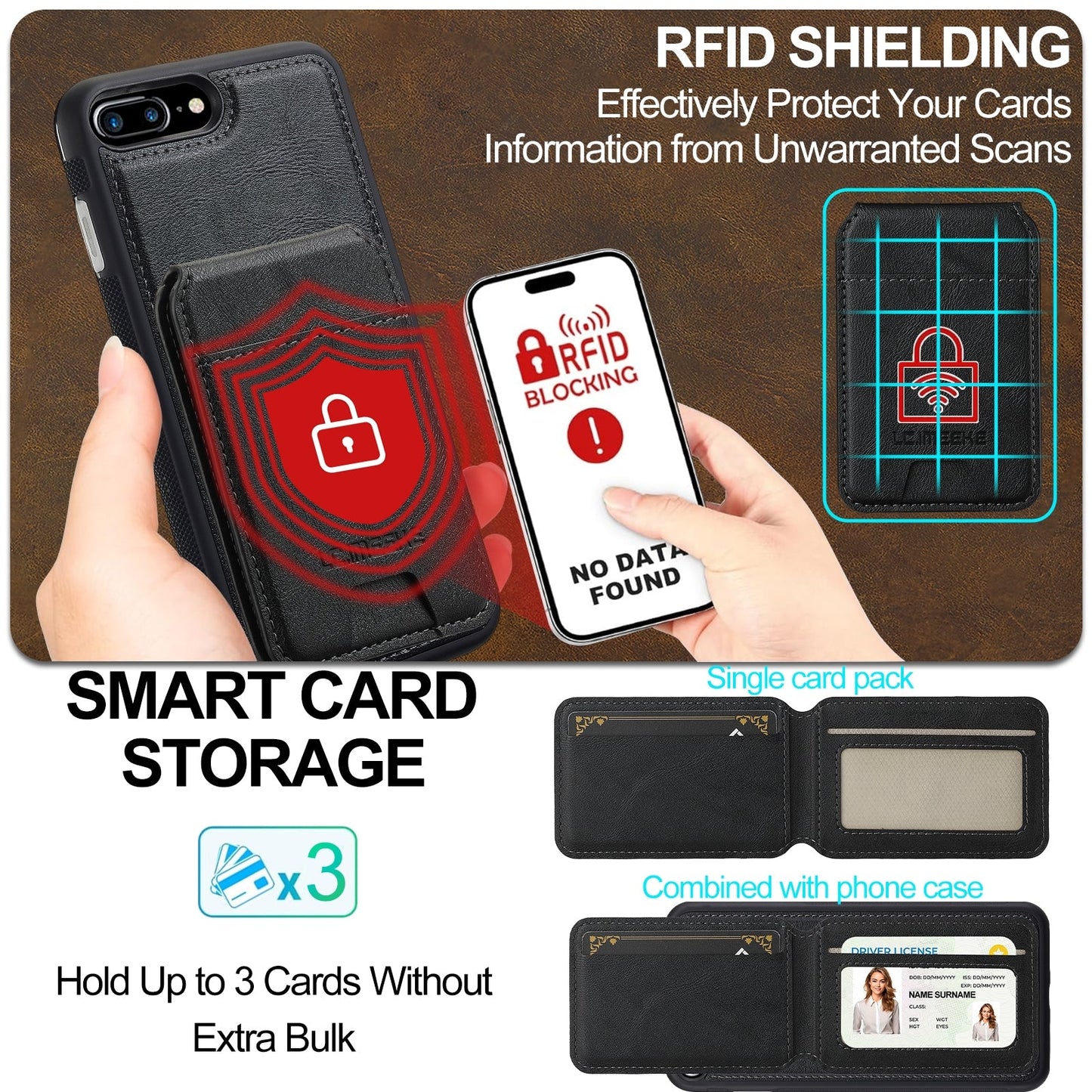 For iPhone 16e LC.IMEEKE L3 Series Detachable RFID Card Bag Magsafe Phone Case(Black)