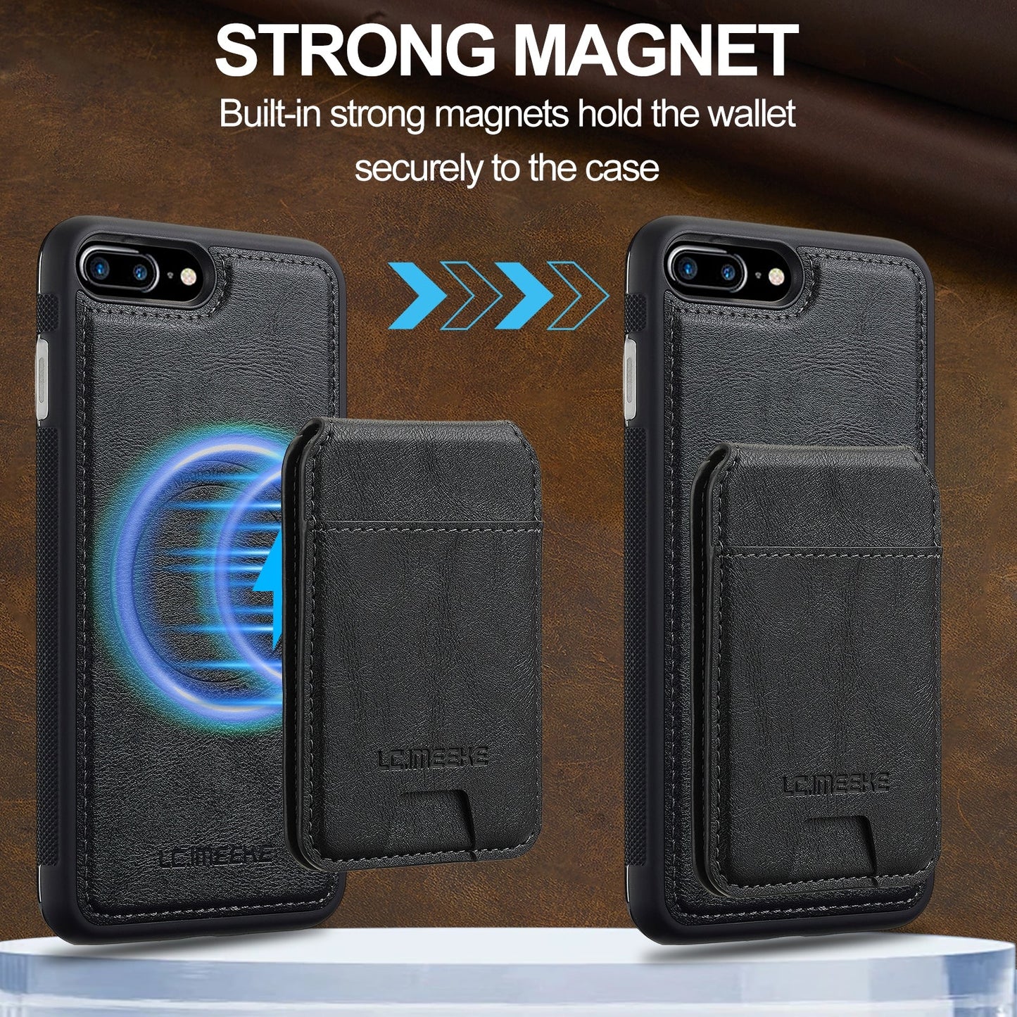 For iPhone 16e LC.IMEEKE L3 Series Detachable RFID Card Bag Magsafe Phone Case(Black)