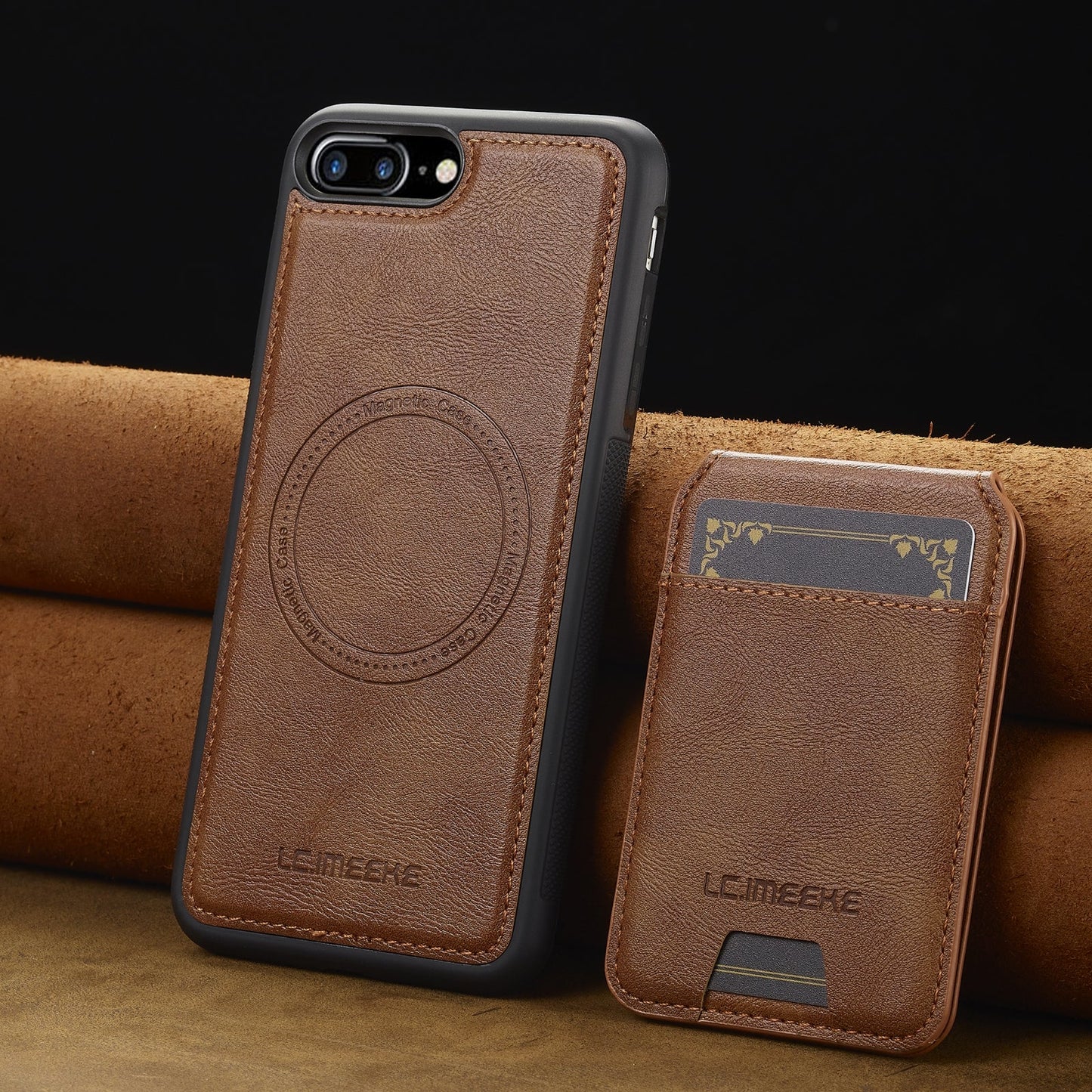 For iPhone 16e LC.IMEEKE L3 Series Detachable RFID Card Bag Magsafe Phone Case(Brown)
