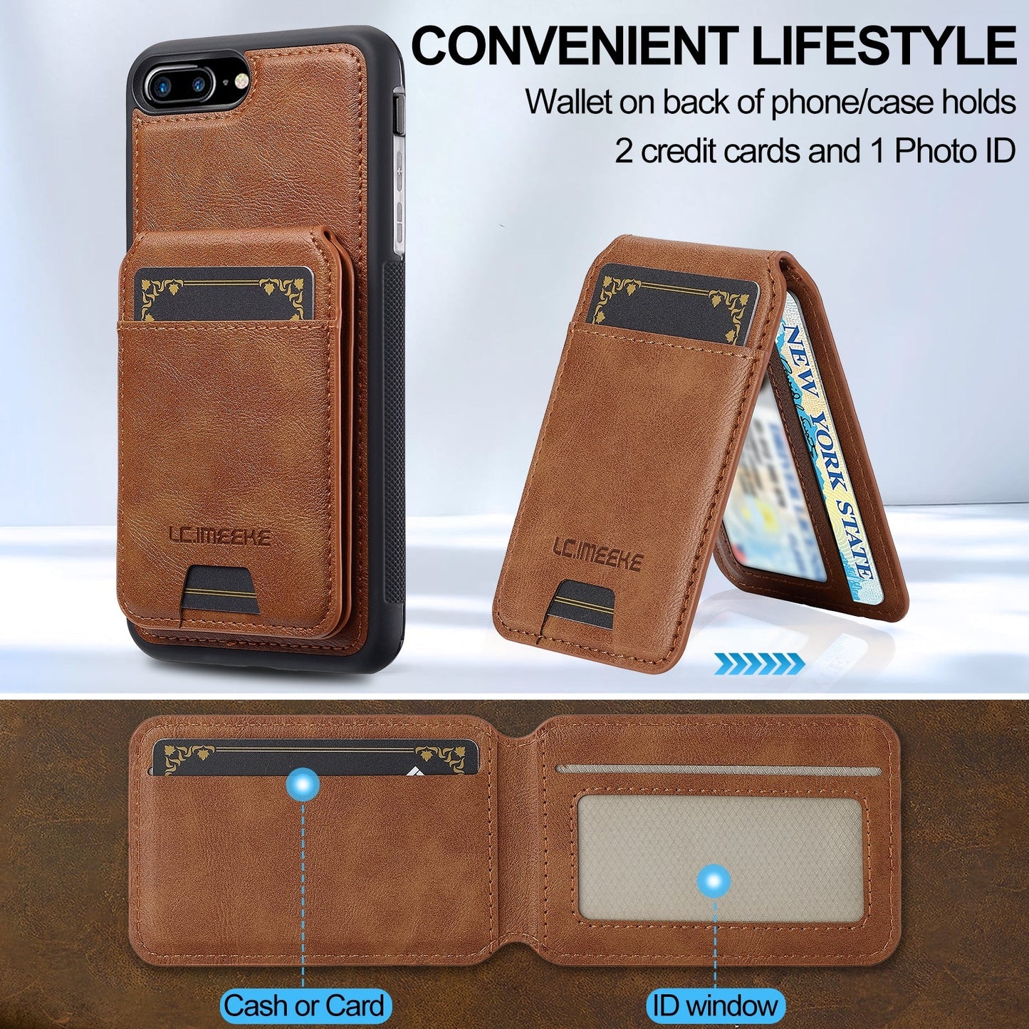 For iPhone 16e LC.IMEEKE L3 Series Detachable RFID Card Bag Magsafe Phone Case(Brown)