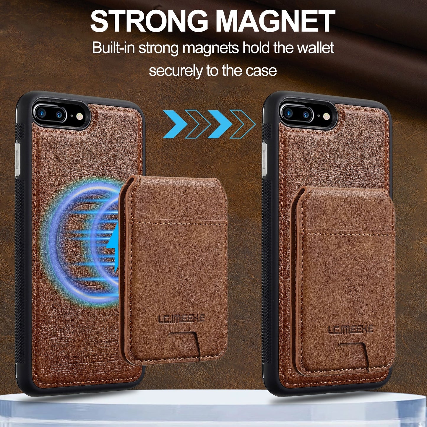 For iPhone 16e LC.IMEEKE L3 Series Detachable RFID Card Bag Magsafe Phone Case(Brown)