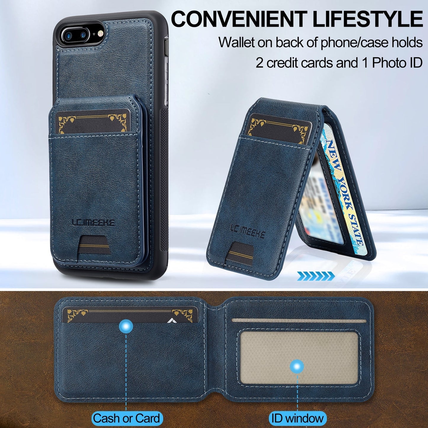 For iPhone 16e LC.IMEEKE L3 Series Detachable RFID Card Bag Magsafe Phone Case(Blue)