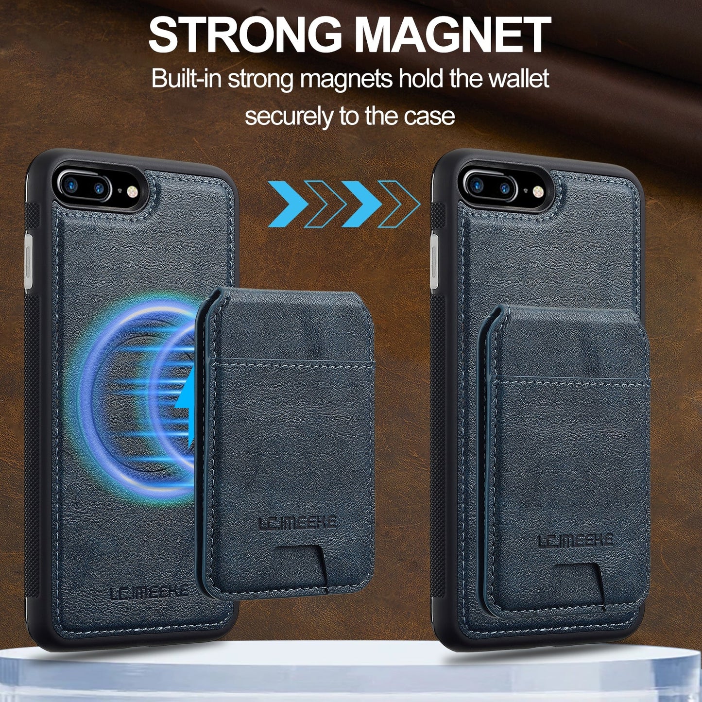 For iPhone 16e LC.IMEEKE L3 Series Detachable RFID Card Bag Magsafe Phone Case(Blue)