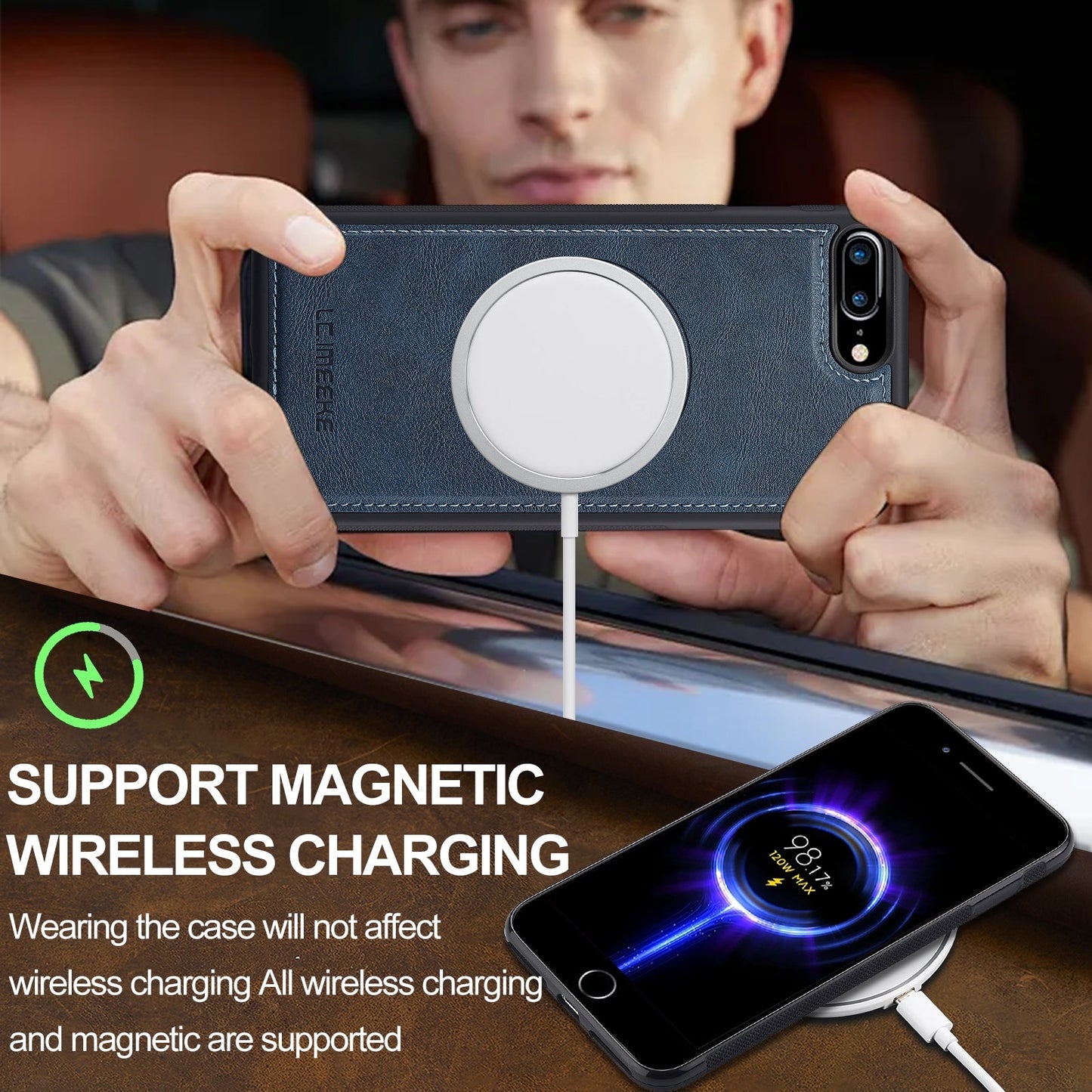 For iPhone 16e LC.IMEEKE L3 Series Detachable RFID Card Bag Magsafe Phone Case(Blue)