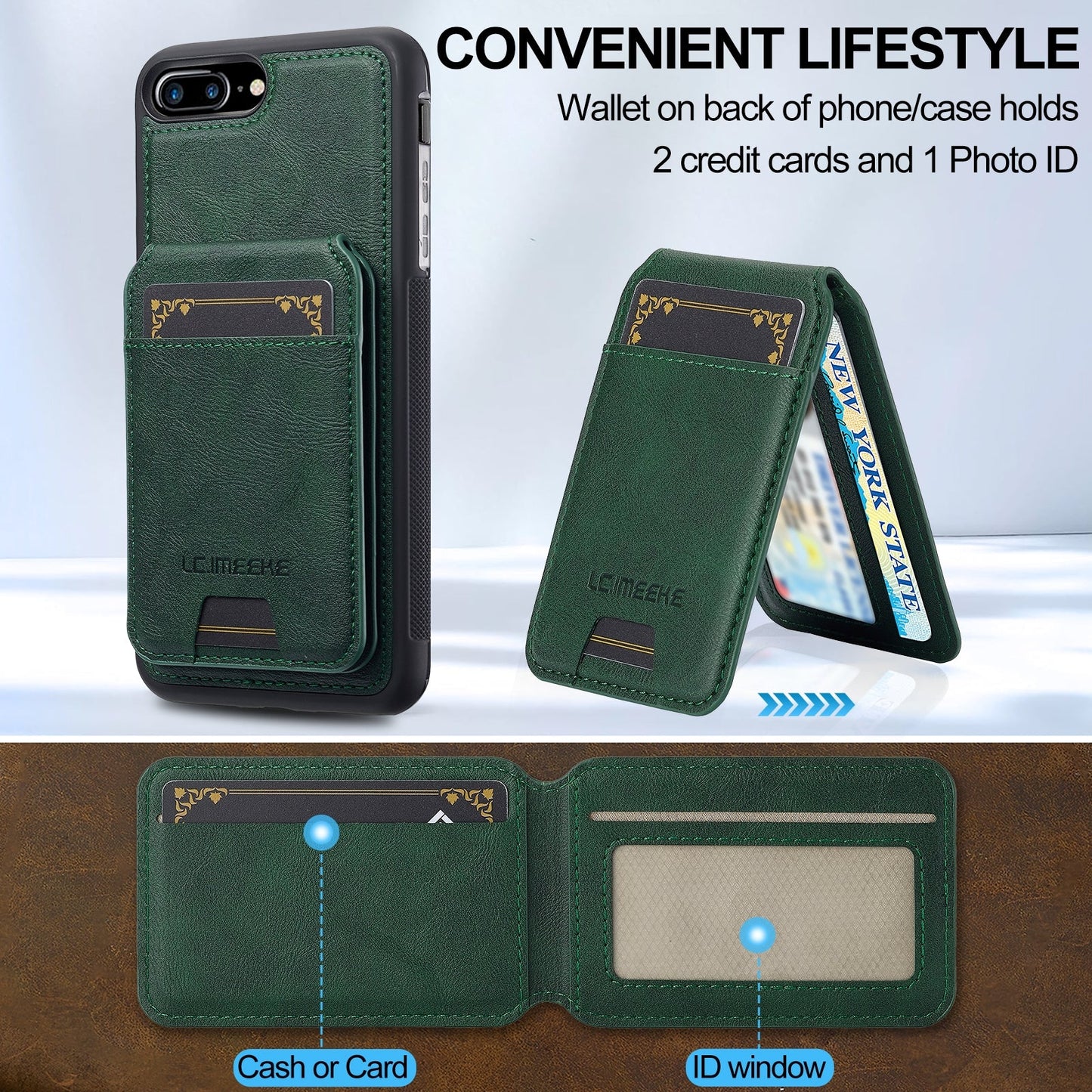 For iPhone 16e LC.IMEEKE L3 Series Detachable RFID Card Bag Magsafe Phone Case(Green)