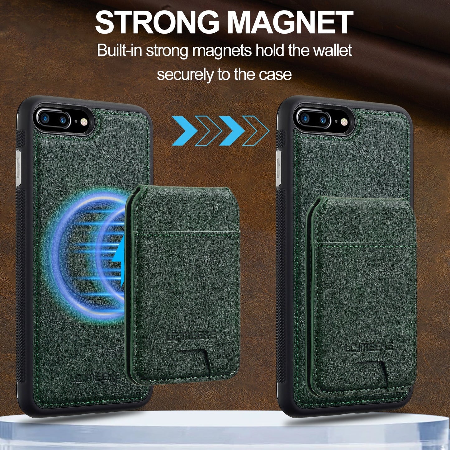 For iPhone 16e LC.IMEEKE L3 Series Detachable RFID Card Bag Magsafe Phone Case(Green)