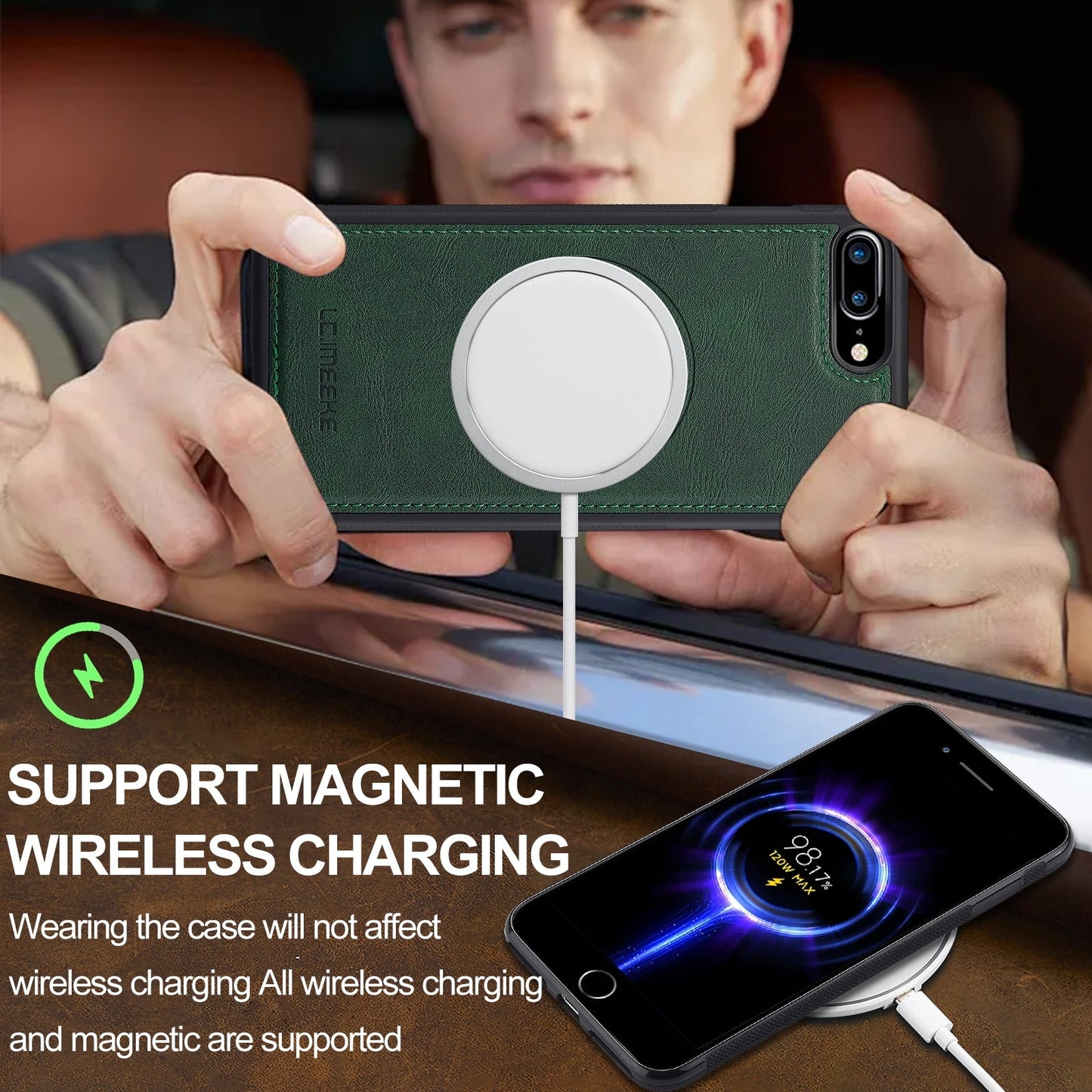 For iPhone 16e LC.IMEEKE L3 Series Detachable RFID Card Bag Magsafe Phone Case(Green)