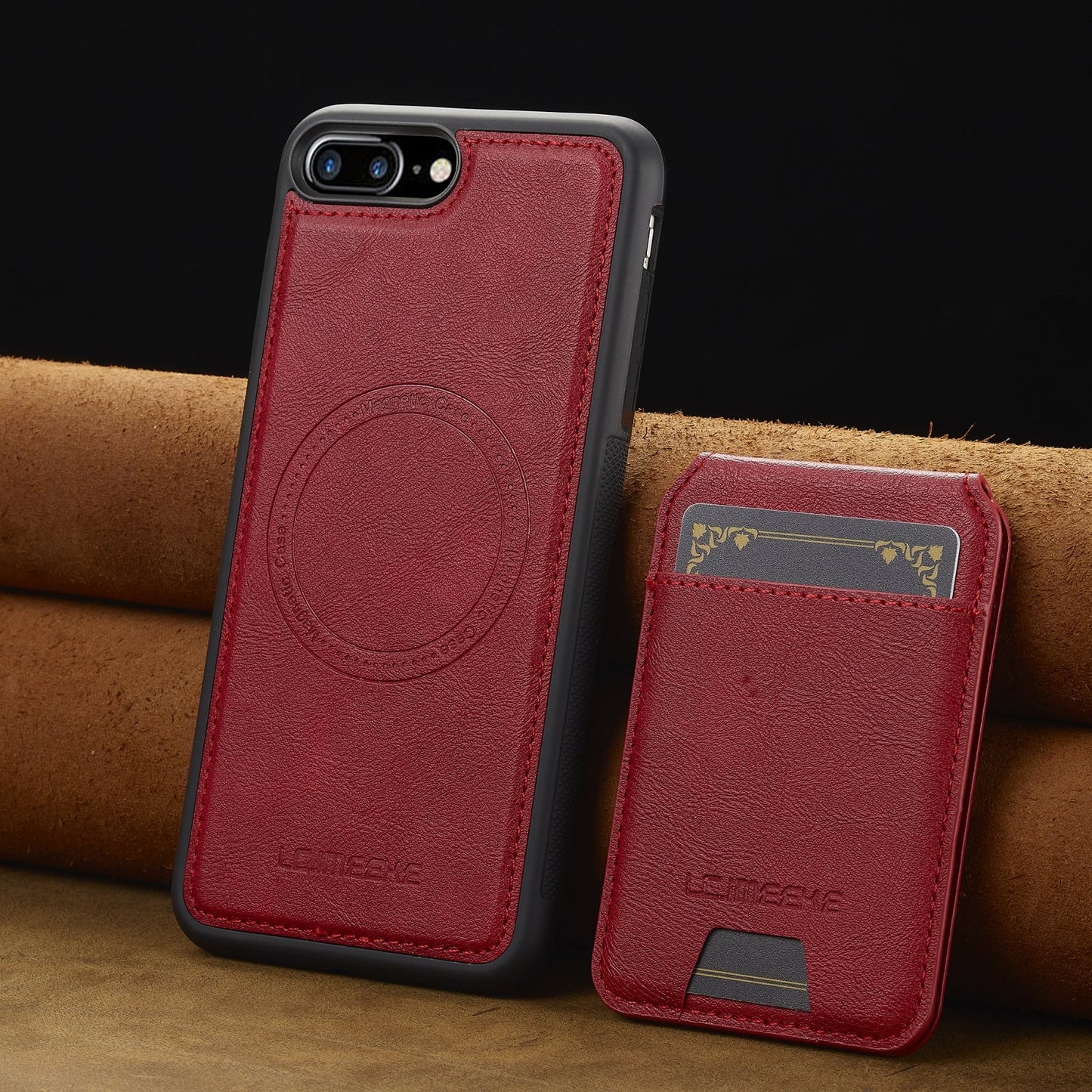 For iPhone 16e LC.IMEEKE L3 Series Detachable RFID Card Bag Magsafe Phone Case(Red)