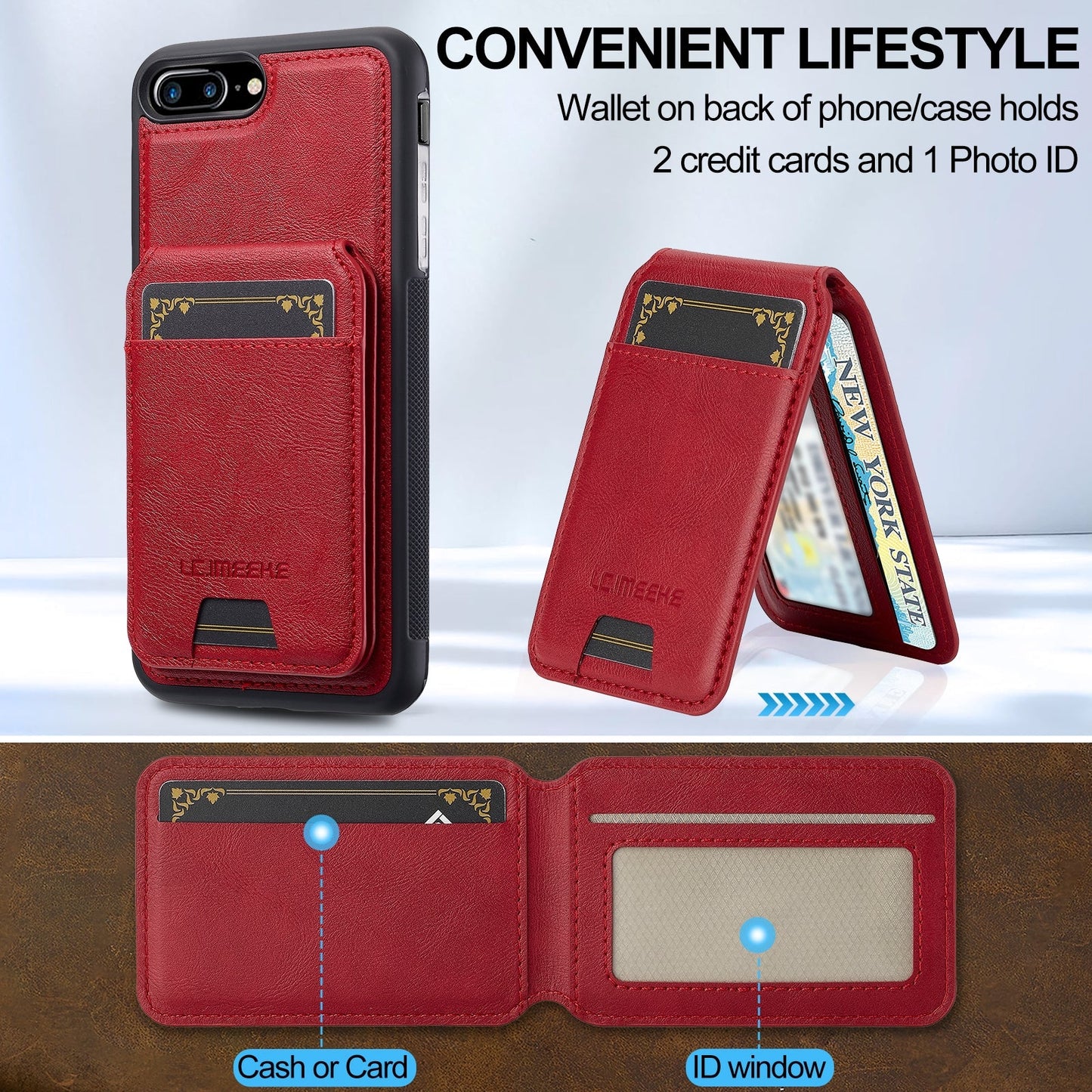 For iPhone 16e LC.IMEEKE L3 Series Detachable RFID Card Bag Magsafe Phone Case(Red)