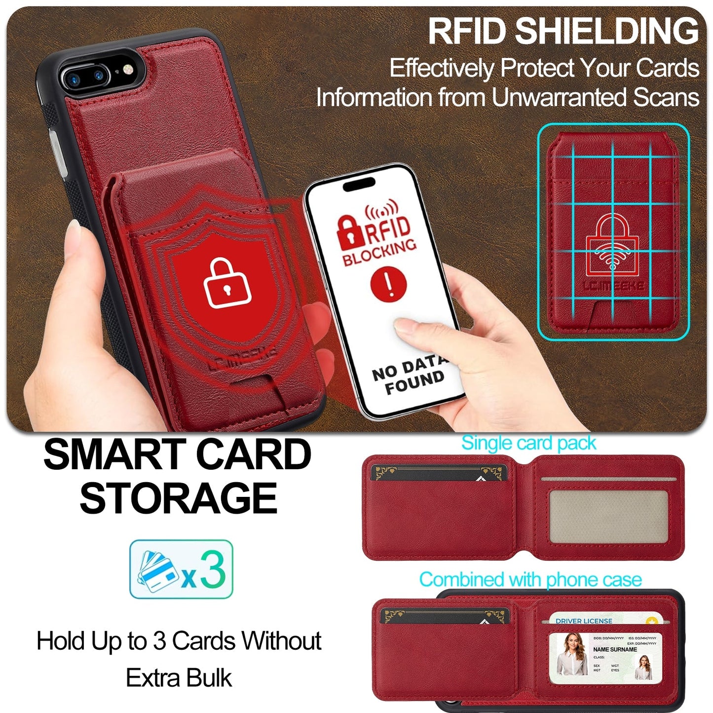 For iPhone 16e LC.IMEEKE L3 Series Detachable RFID Card Bag Magsafe Phone Case(Red)