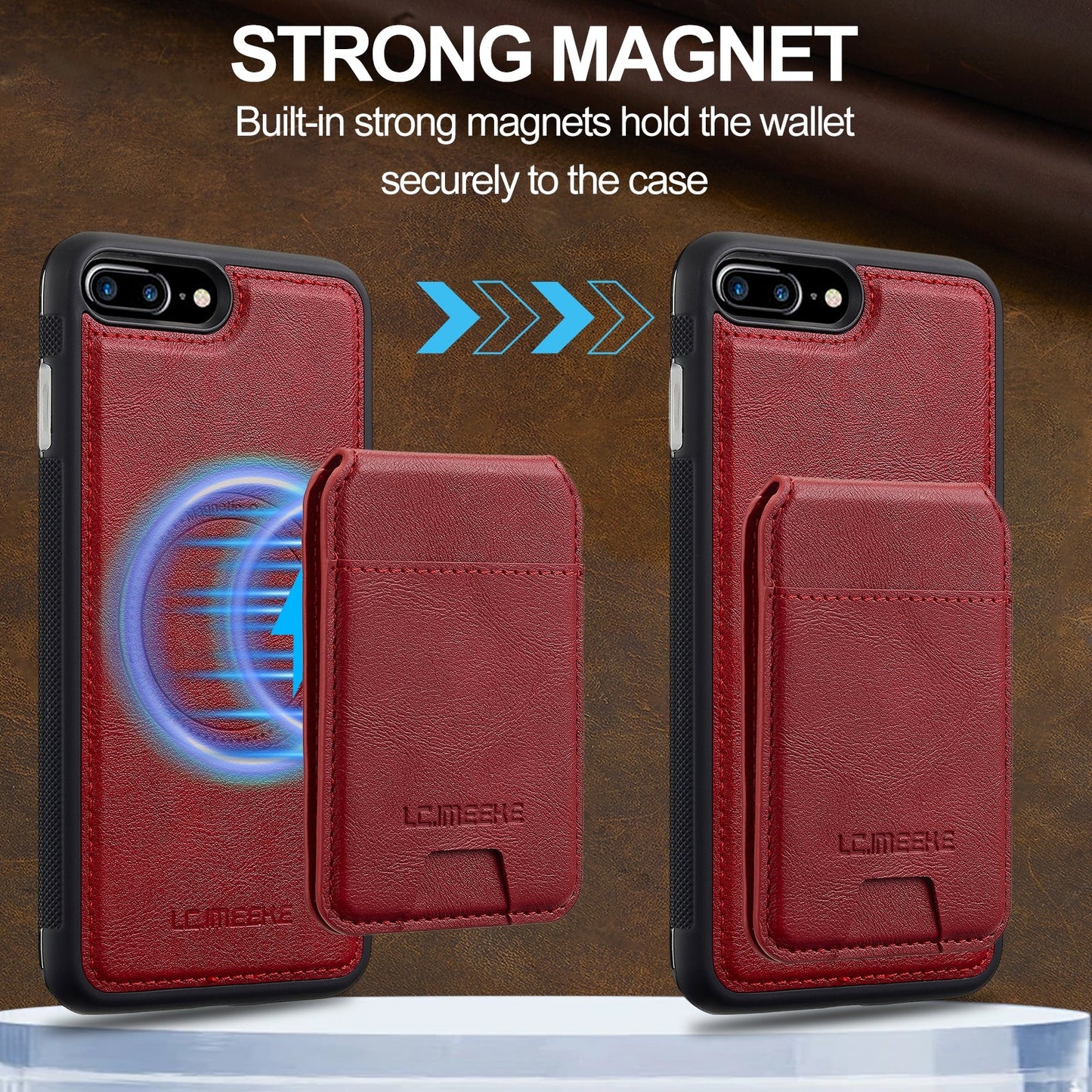 For iPhone 16e LC.IMEEKE L3 Series Detachable RFID Card Bag Magsafe Phone Case(Red)