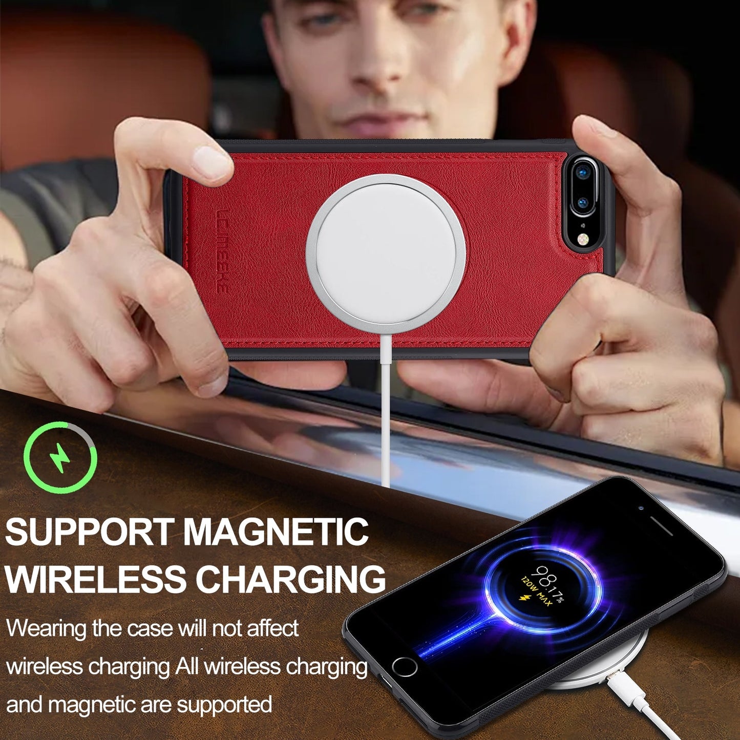 For iPhone 16e LC.IMEEKE L3 Series Detachable RFID Card Bag Magsafe Phone Case(Red)