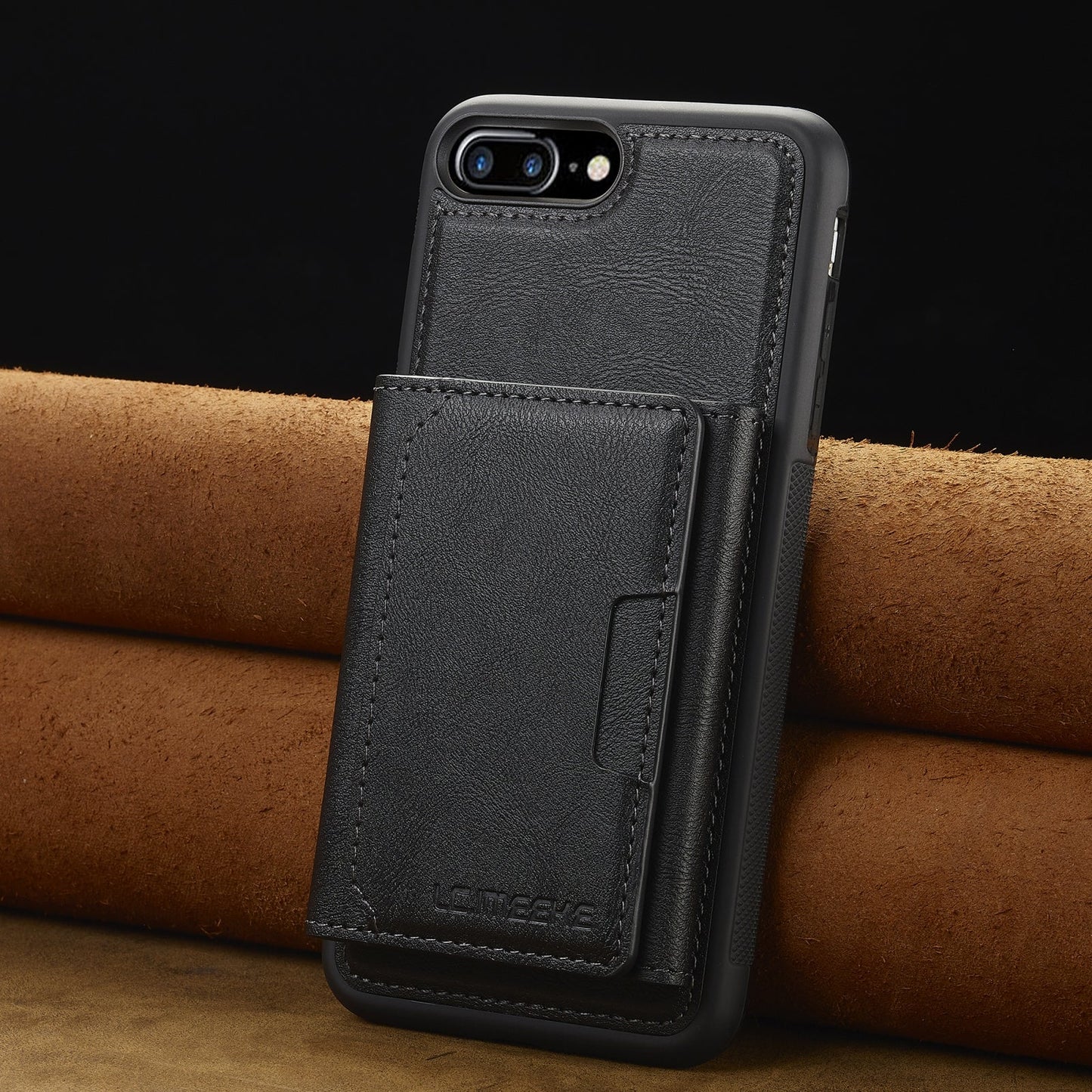 For iPhone 16e LC.IMEEKE L5 Series Detachable RFID Card Bag Magsafe Phone Case(Black)