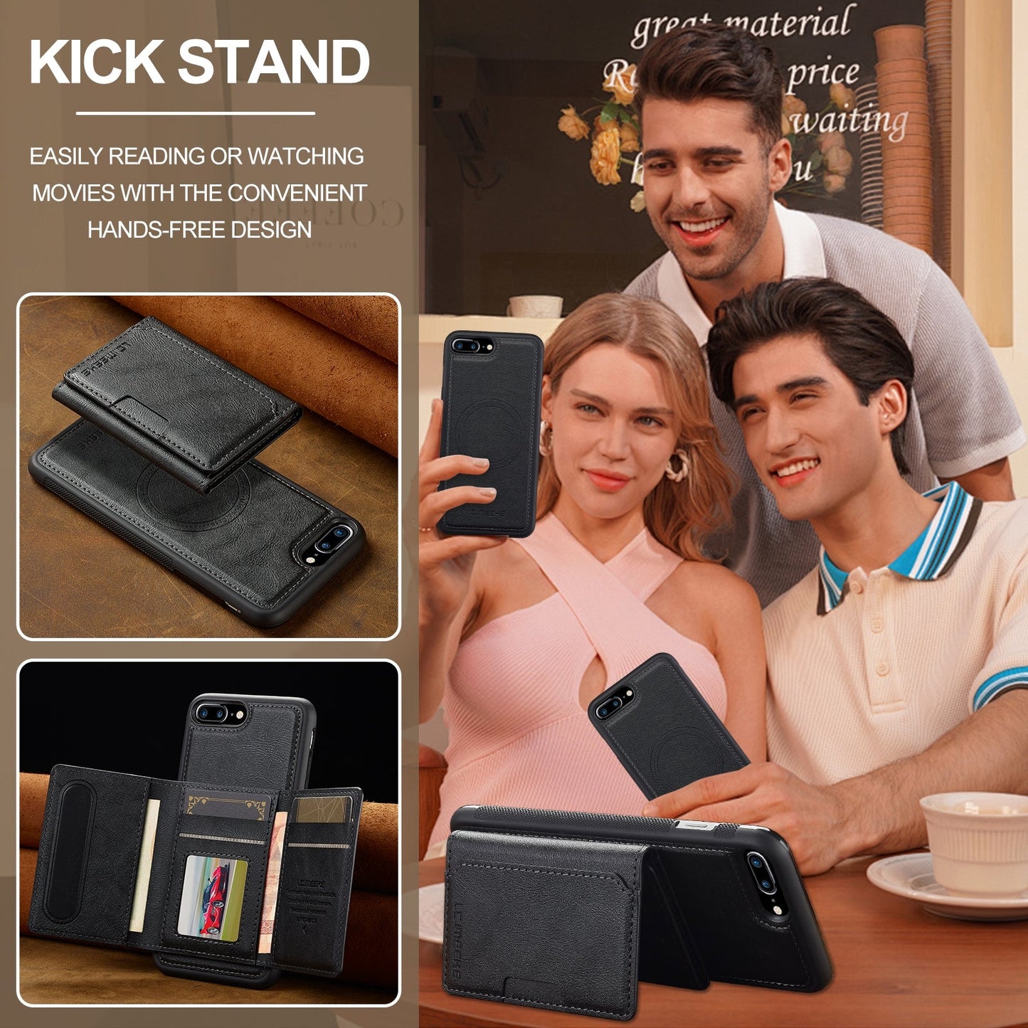 For iPhone 16e LC.IMEEKE L5 Series Detachable RFID Card Bag Magsafe Phone Case(Black)