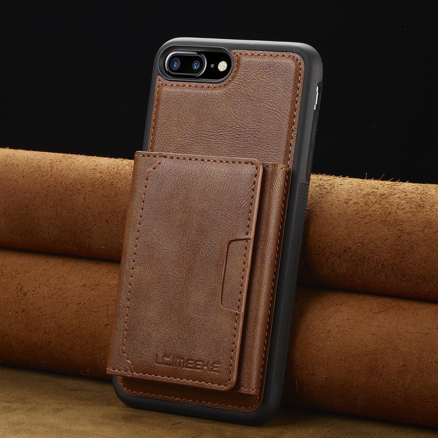 For iPhone 16e LC.IMEEKE L5 Series Detachable RFID Card Bag Magsafe Phone Case(Brown)