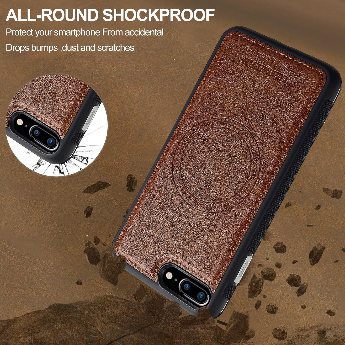 For iPhone 16e LC.IMEEKE L5 Series Detachable RFID Card Bag Magsafe Phone Case(Brown)