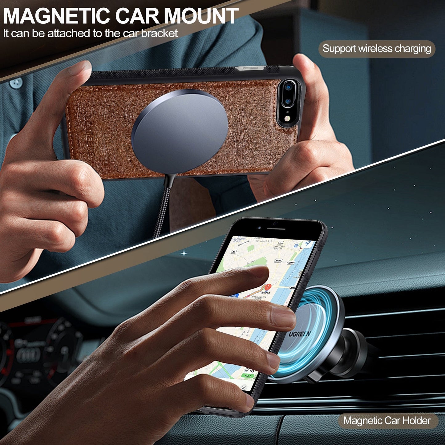 For iPhone 16e LC.IMEEKE L5 Series Detachable RFID Card Bag Magsafe Phone Case(Brown)