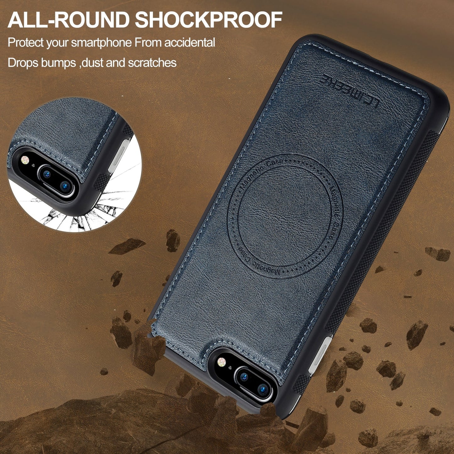 For iPhone 16e LC.IMEEKE L5 Series Detachable RFID Card Bag Magsafe Phone Case(Blue)