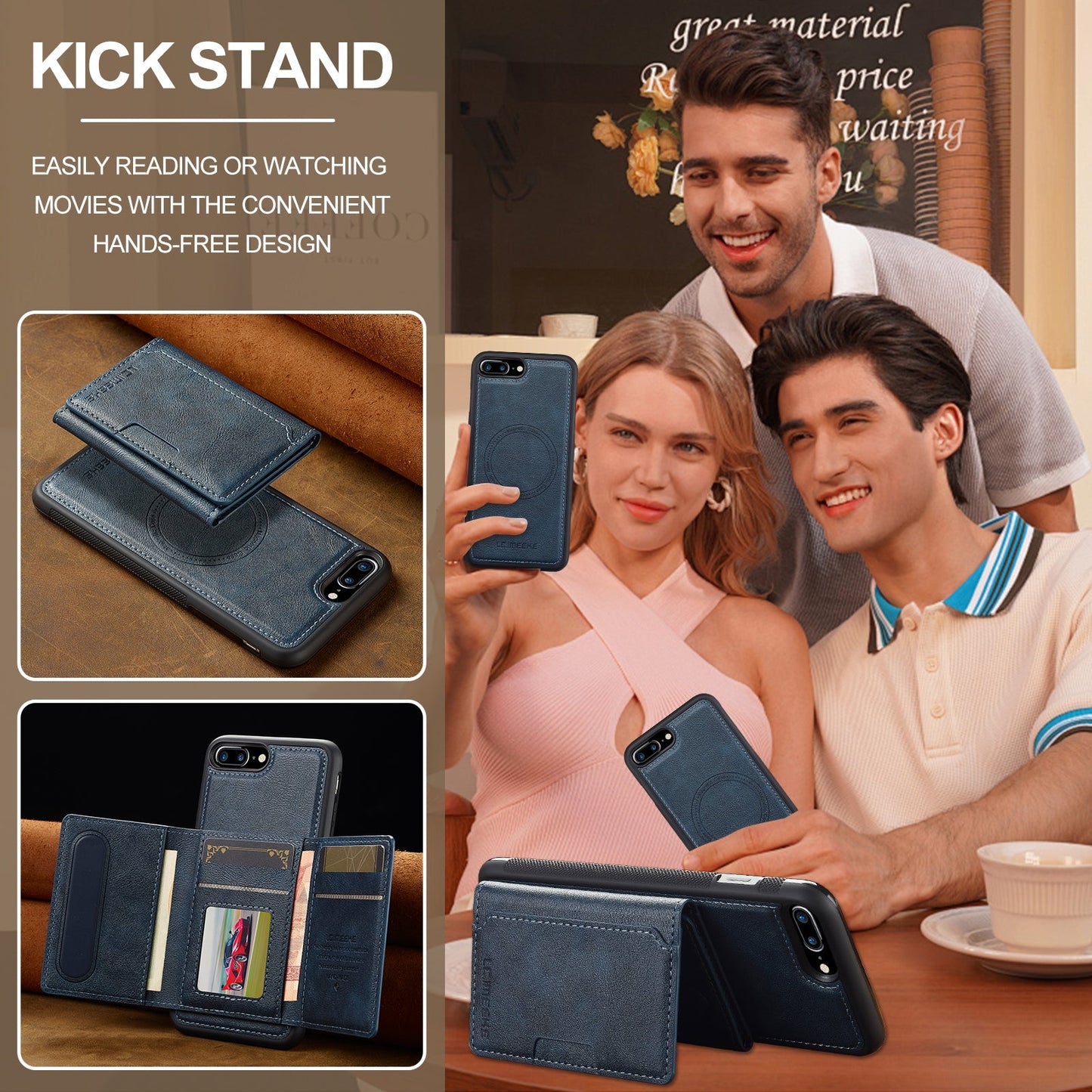 For iPhone 16e LC.IMEEKE L5 Series Detachable RFID Card Bag Magsafe Phone Case(Blue)