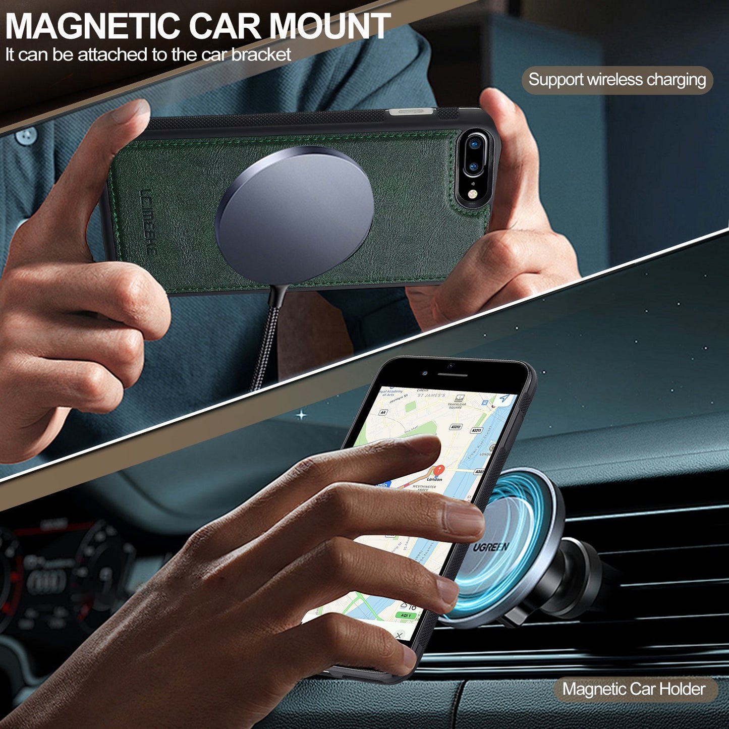 For iPhone 16e LC.IMEEKE L5 Series Detachable RFID Card Bag Magsafe Phone Case(Green)