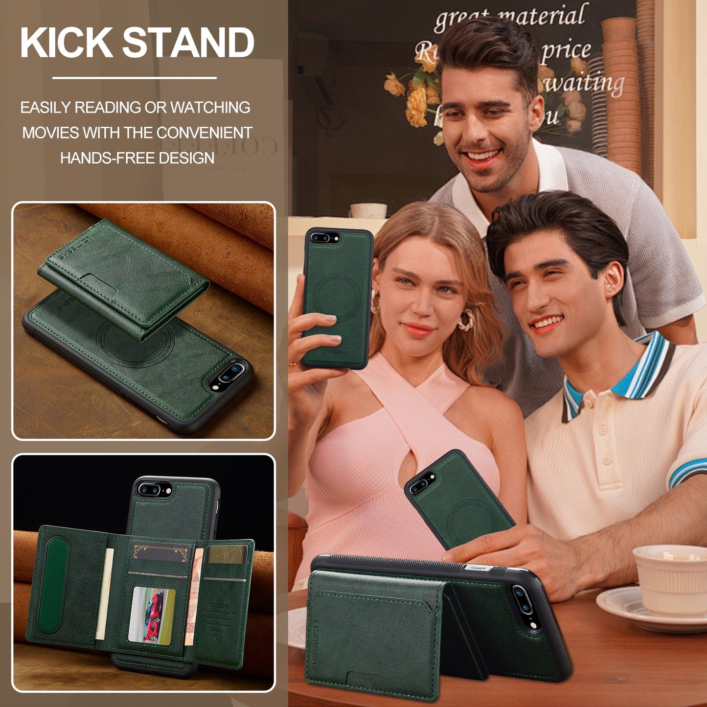 For iPhone 16e LC.IMEEKE L5 Series Detachable RFID Card Bag Magsafe Phone Case(Green)