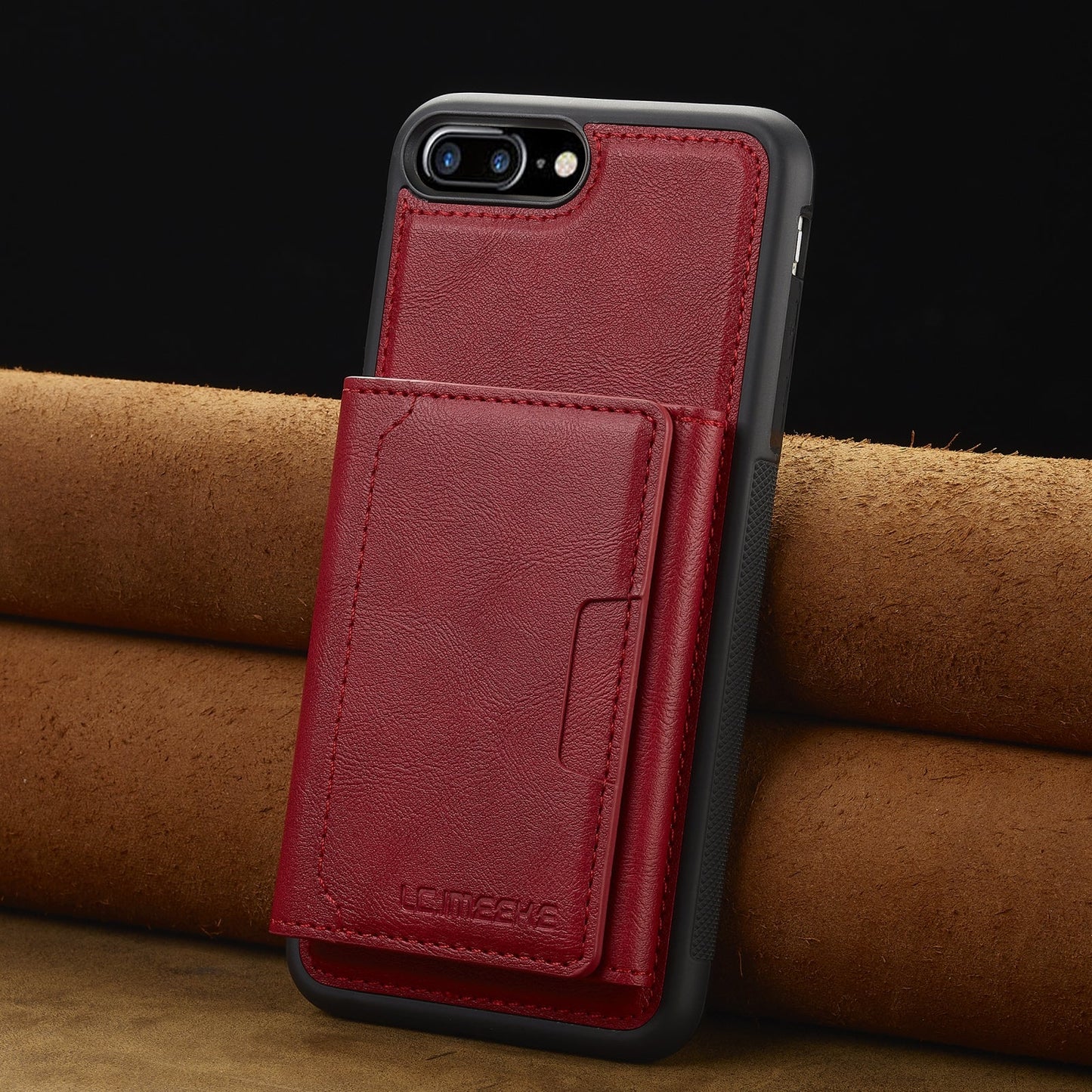 For iPhone 16e LC.IMEEKE L5 Series Detachable RFID Card Bag Magsafe Phone Case(Red)