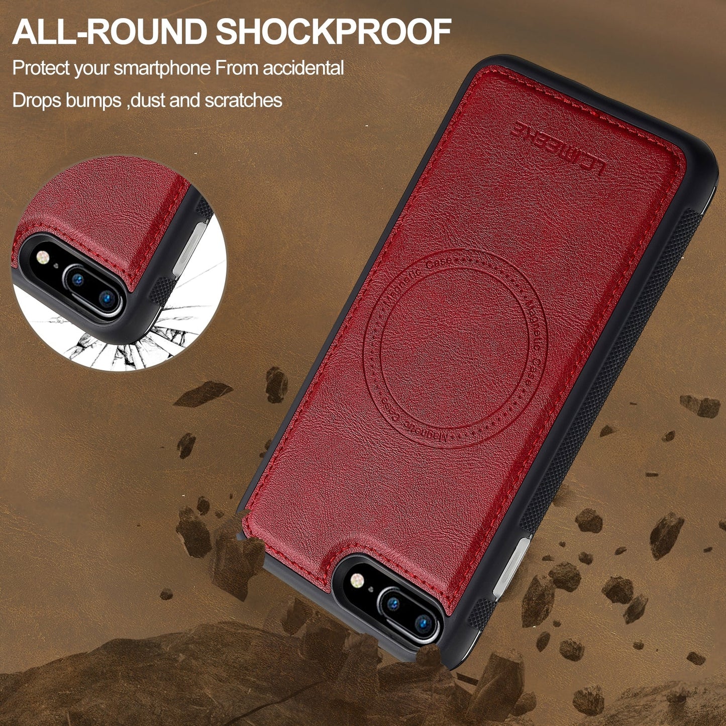 For iPhone 16e LC.IMEEKE L5 Series Detachable RFID Card Bag Magsafe Phone Case(Red)