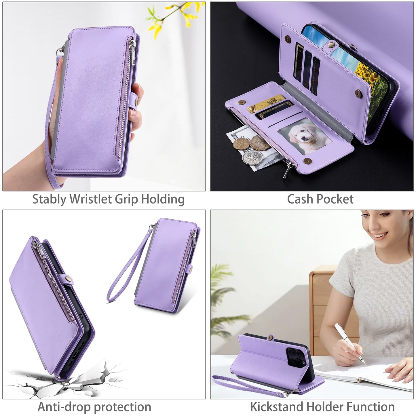 For Xiaomi 15 Pro Leather Stitching Multi-card Slot Zipper Phone Case(Purple)