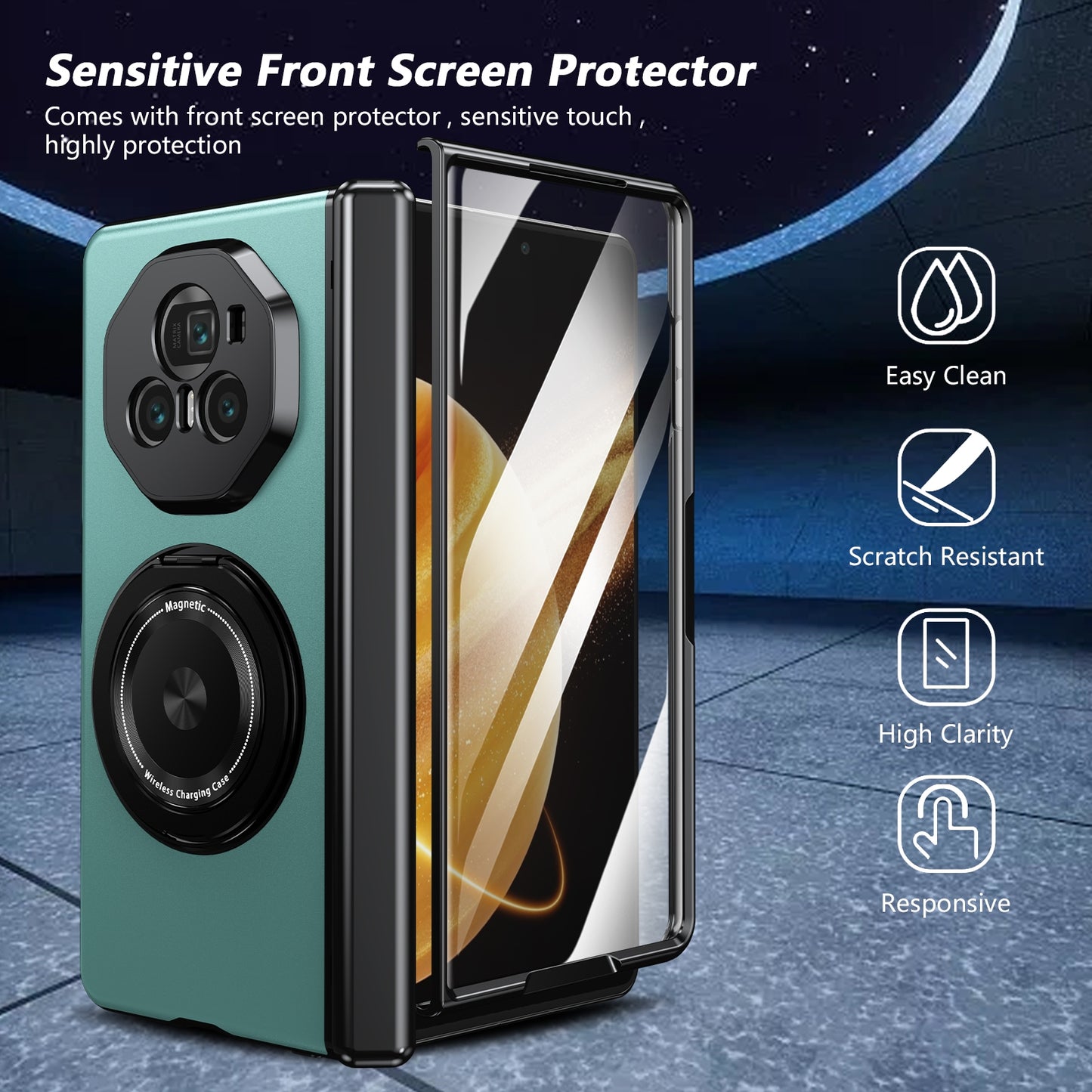 For Honor Magic V3 Gold Medal Rotating Folding Series Ring Holder Phone Case(Royal Blue)