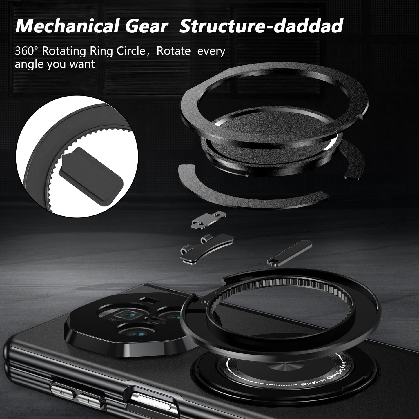 For Honor Magic V3 Gold Medal Rotating Folding Series Ring Holder Phone Case(Black)