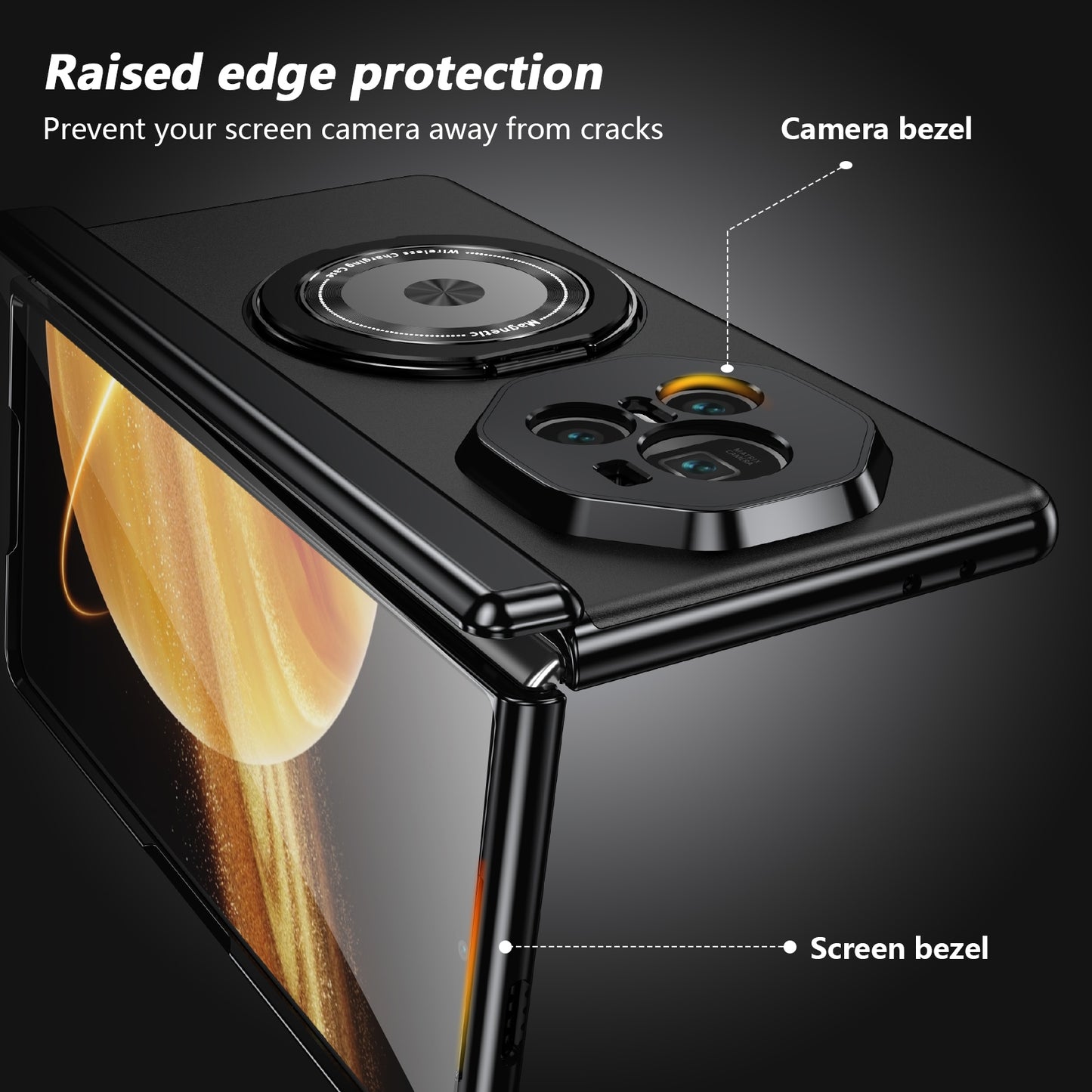 For Honor Magic V3 Gold Medal Rotating Folding Series Ring Holder Phone Case(Black)