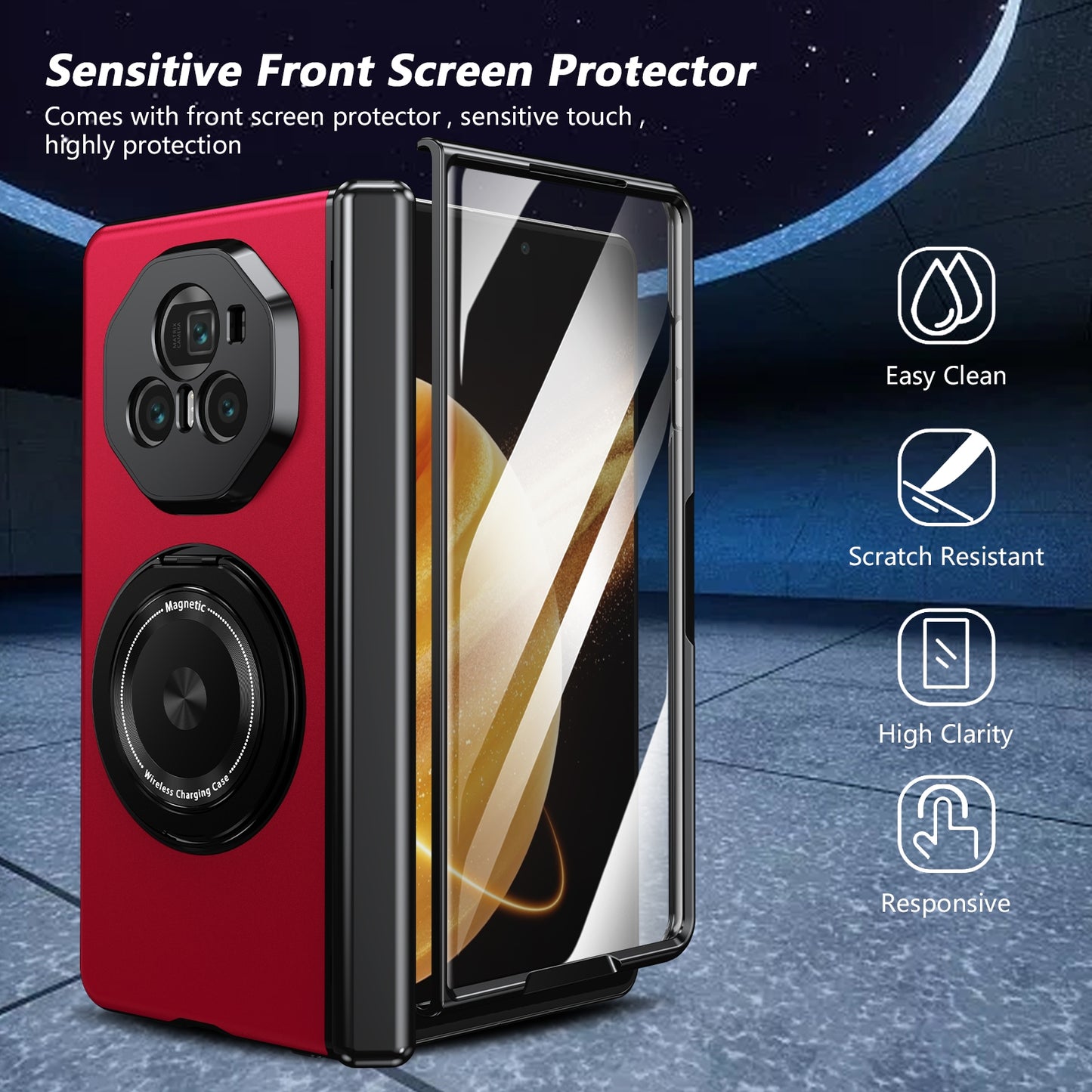 For Honor Magic V3 Gold Medal Rotating Folding Series Ring Holder Phone Case(Red)