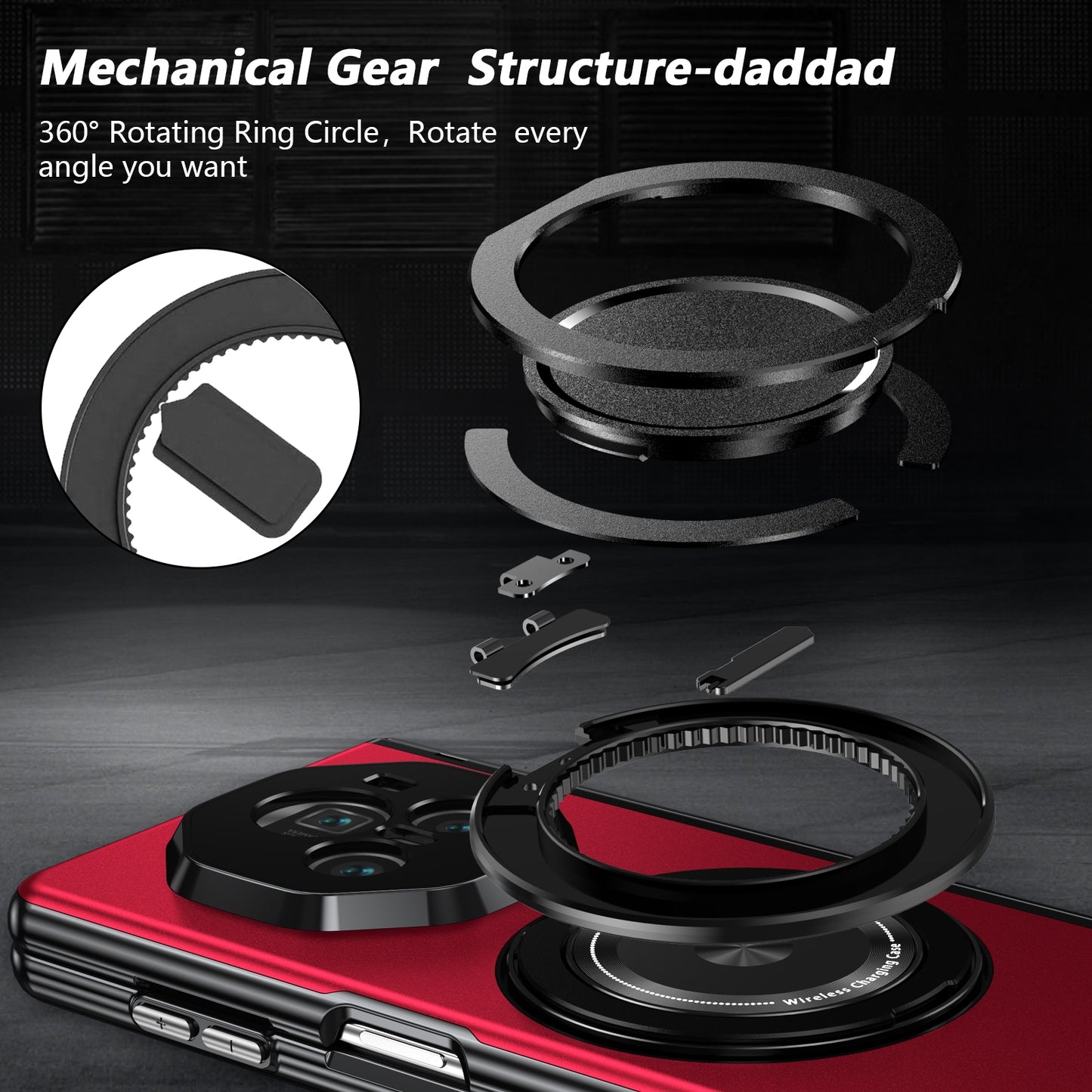 For Honor Magic V3 Gold Medal Rotating Folding Series Ring Holder Phone Case(Red)