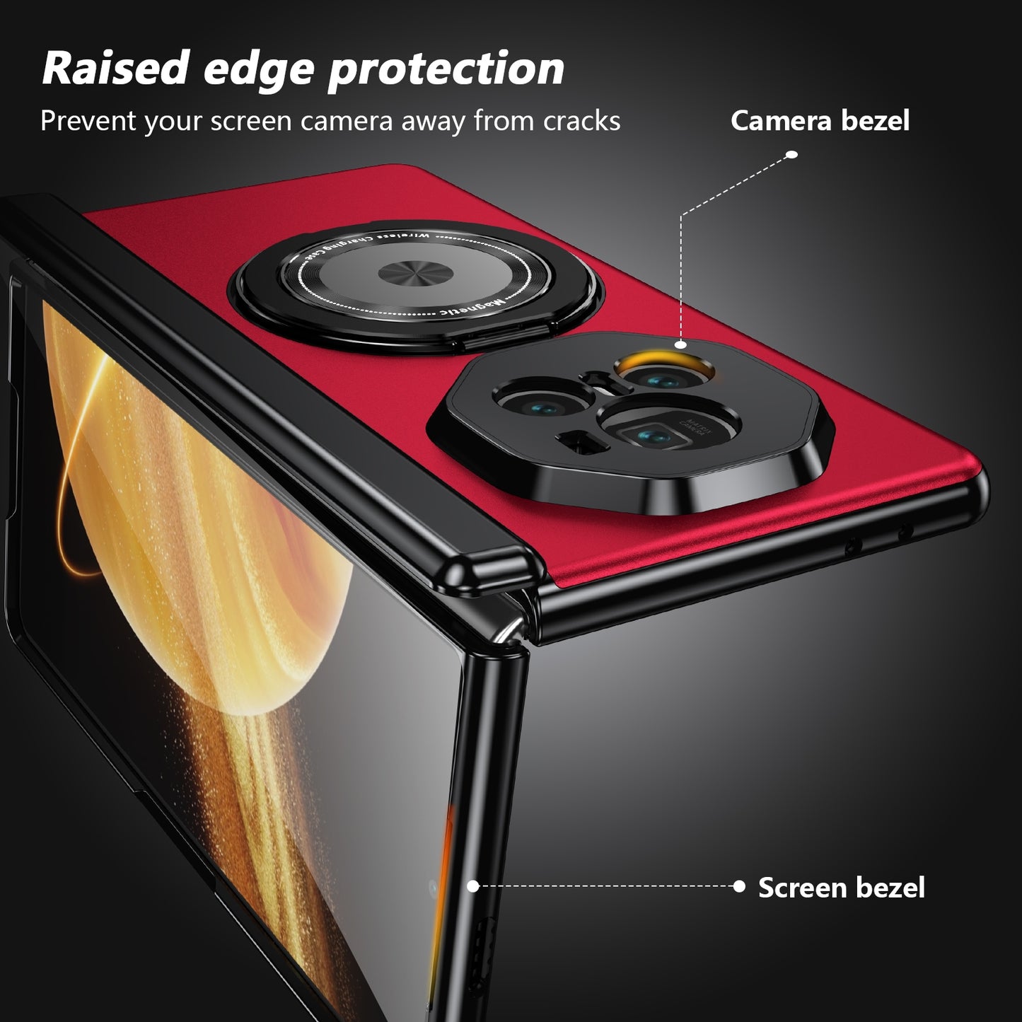 For Honor Magic V3 Gold Medal Rotating Folding Series Ring Holder Phone Case(Red)