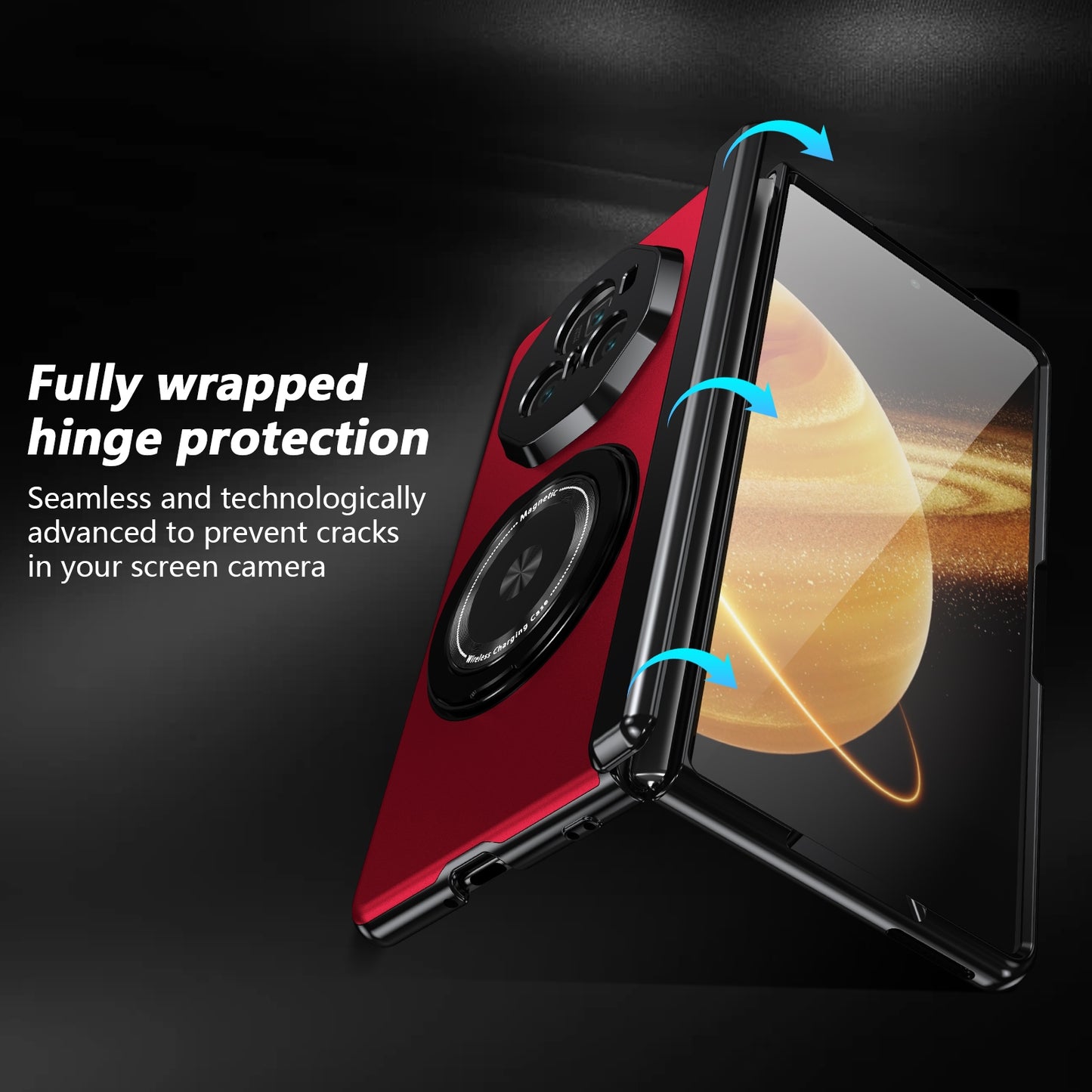 For Honor Magic V3 Gold Medal Rotating Folding Series Ring Holder Phone Case(Red)