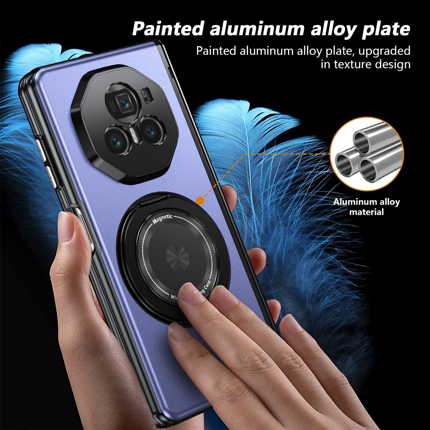 For Honor Magic V3 Gold Medal Rotating Folding Series Ring Holder Phone Case(Blue)